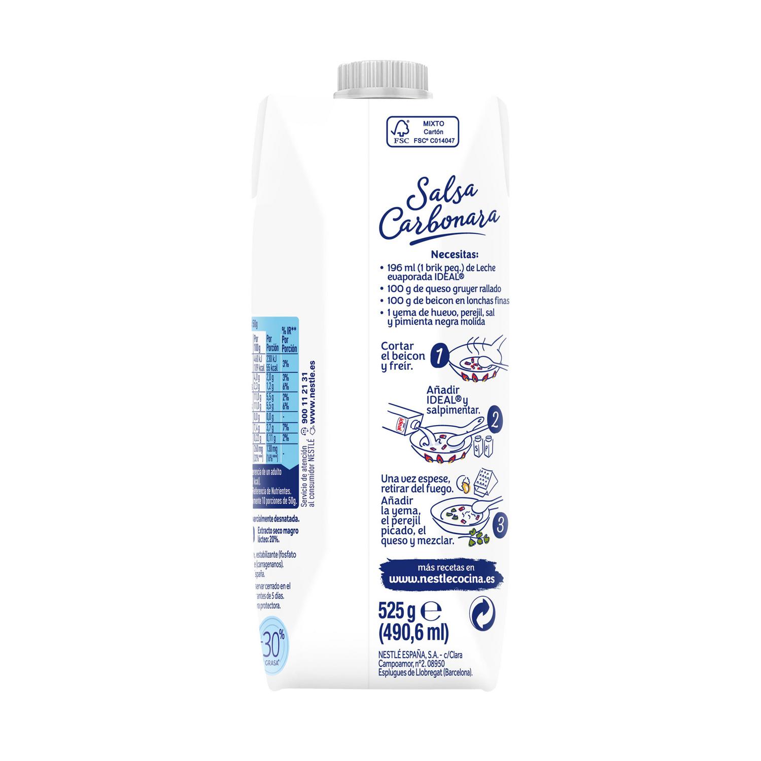 Leche evaporada 4% materia grasa Ideal Nestlé 525 g.