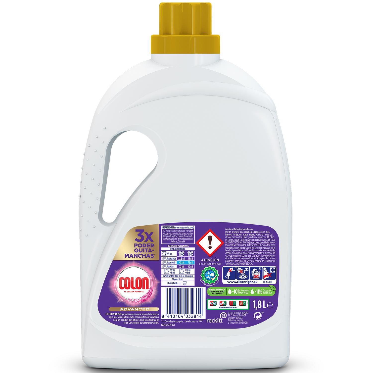 Detergente gel poder quitamanchas Vanish Oxi Action Advanced Colon 40 lavados.