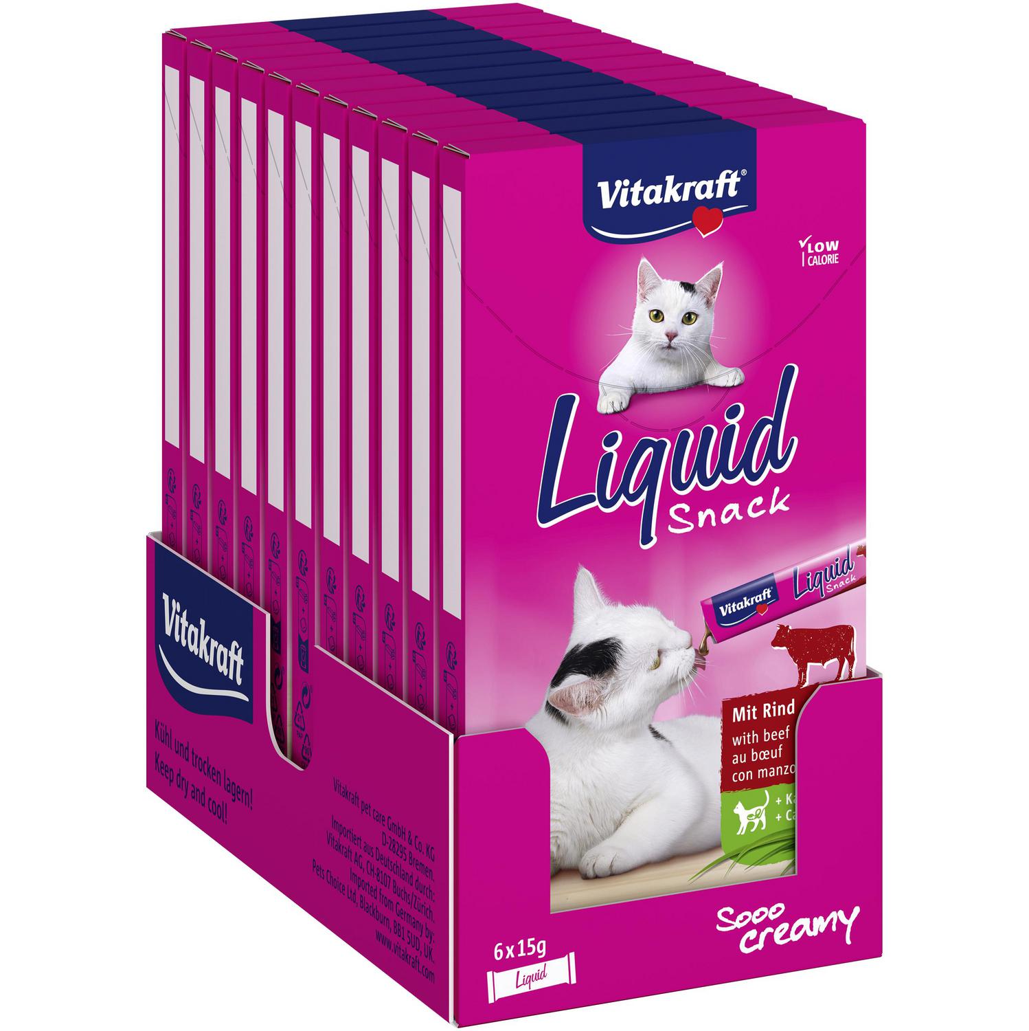 Snack líquido con ternera e inulina para gato Vitakraft 6x15 g.