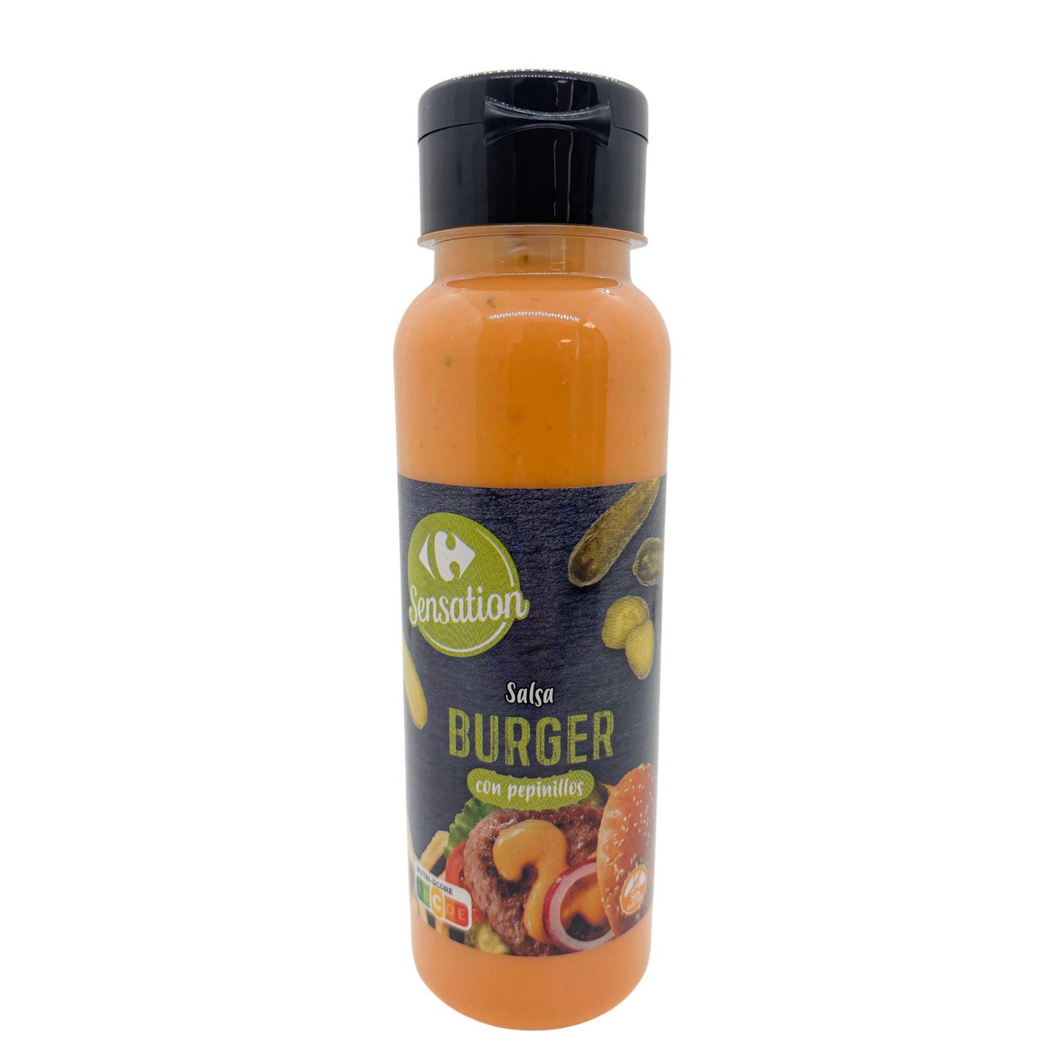 Salsa burguer con pepinillos Sensation Carrefour sin gluten bote 315 g.
