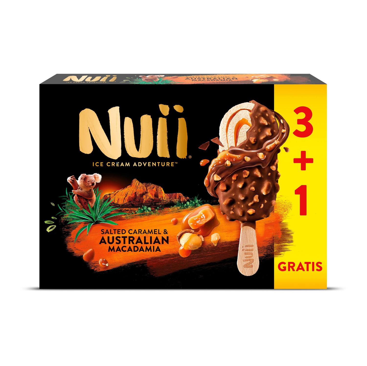 Helado Bombón de caramelo y nueces de Macadamia Australianas Nuii sin gluten 4 ud.