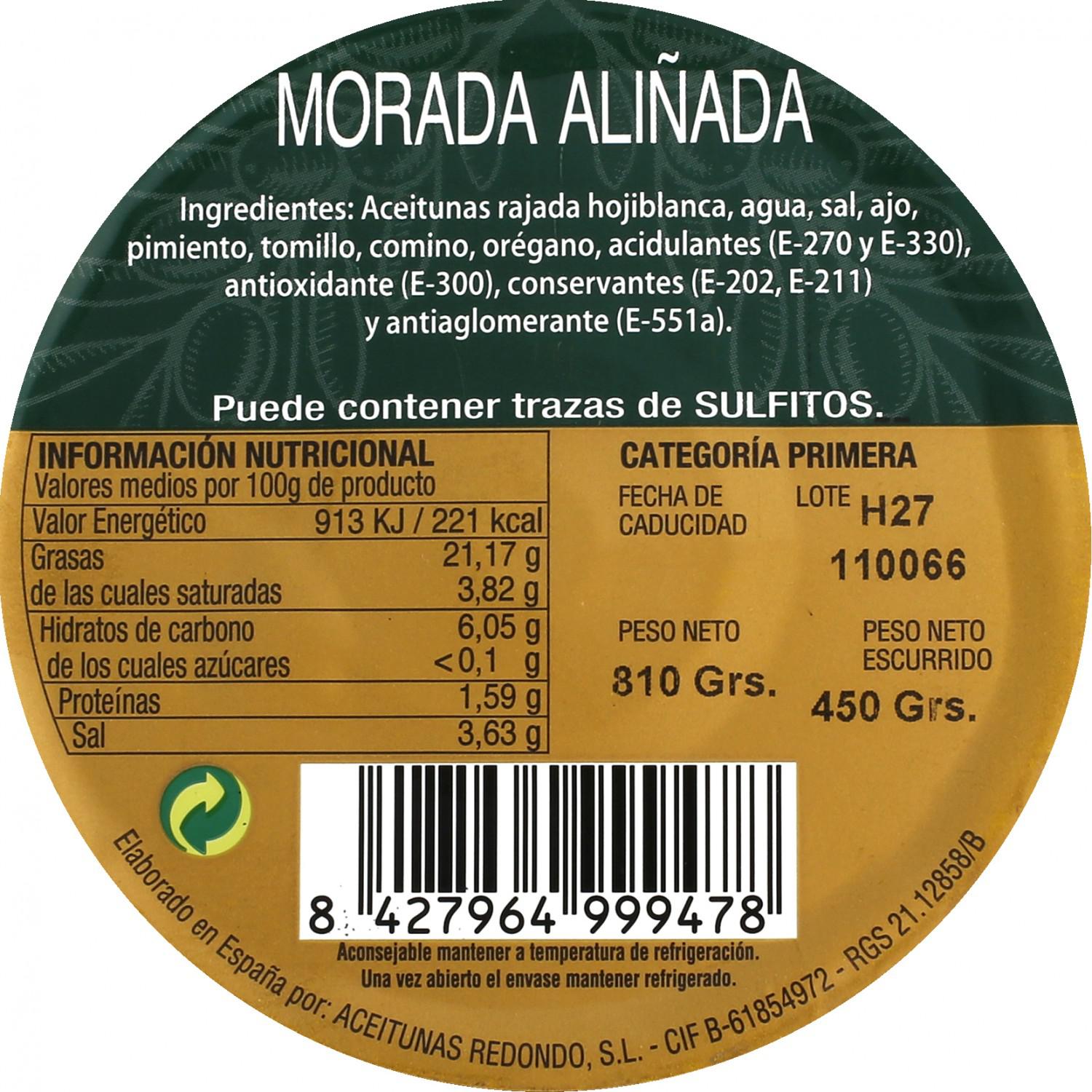 Aceituna morada aliñada Aperitivo 450 g