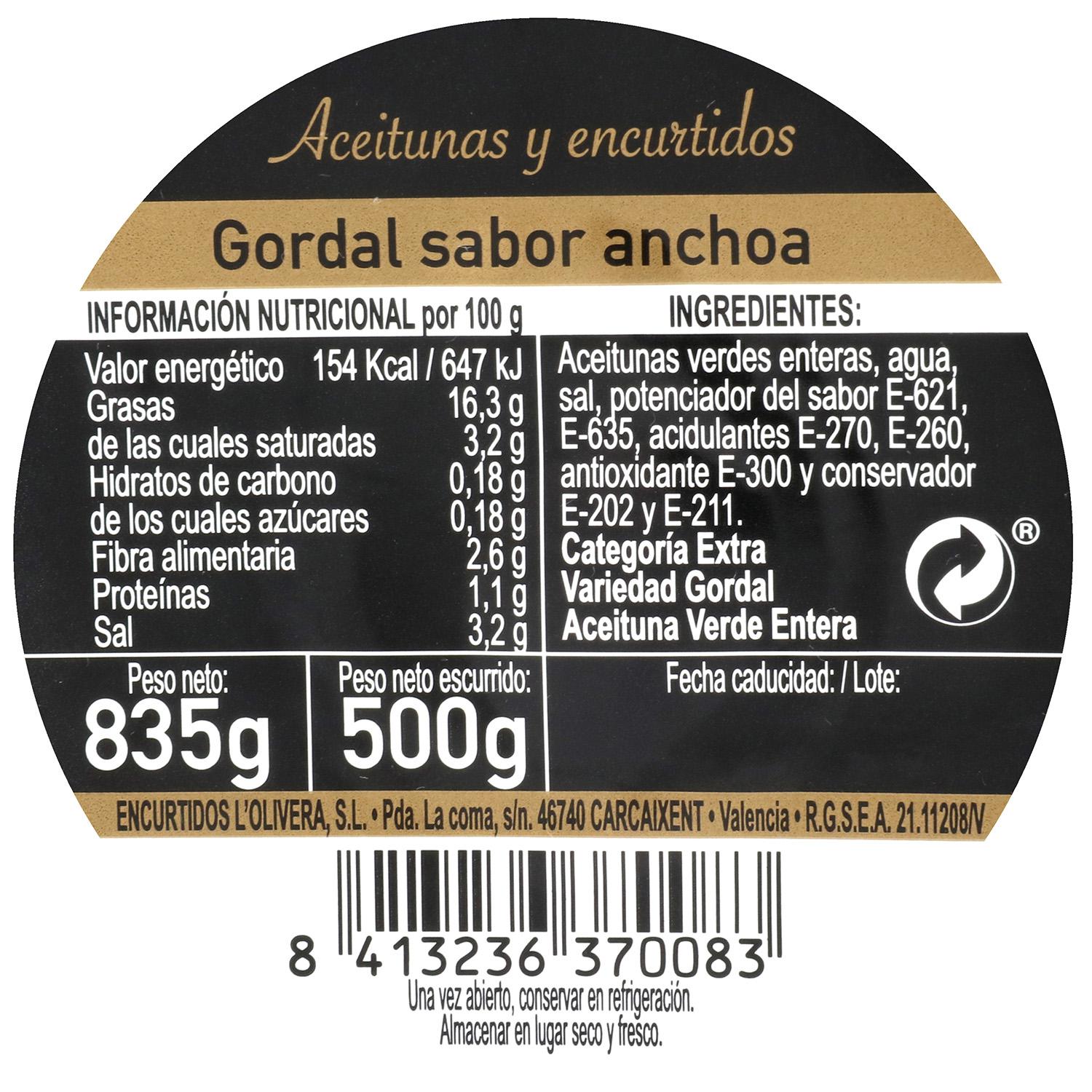 Aceituna gordal natural tarro 500 g