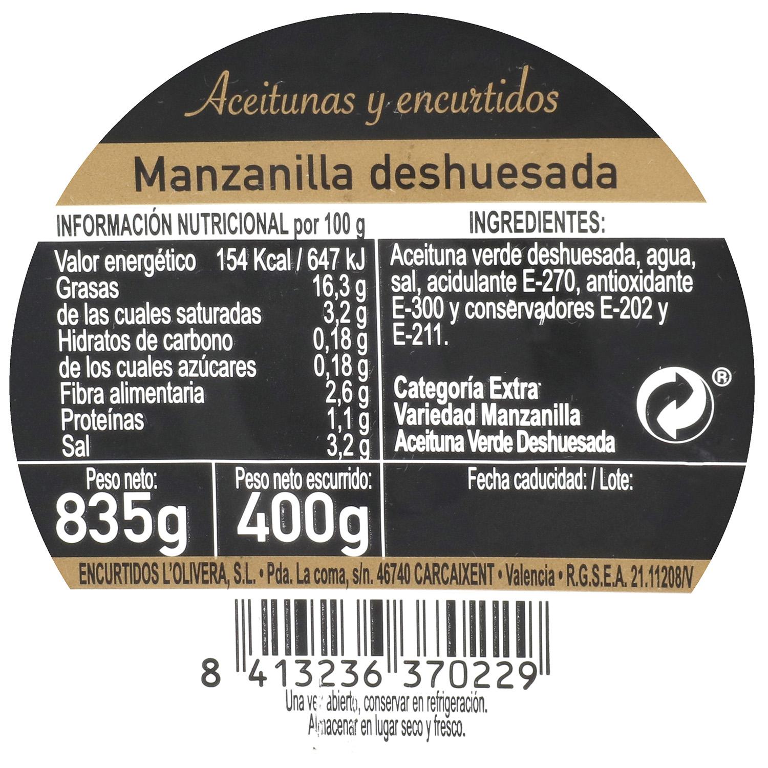 Aceitunas manzanilla deshuesada Aperitivo 400 g
