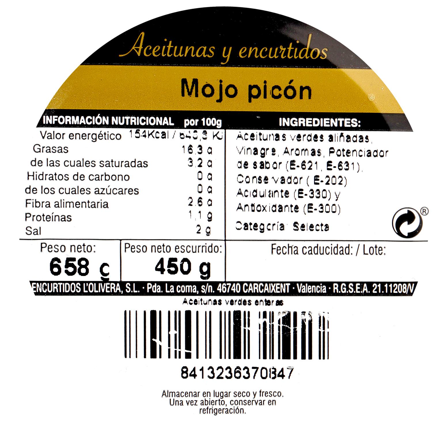 Aceituna mojo picón tarro 450 g