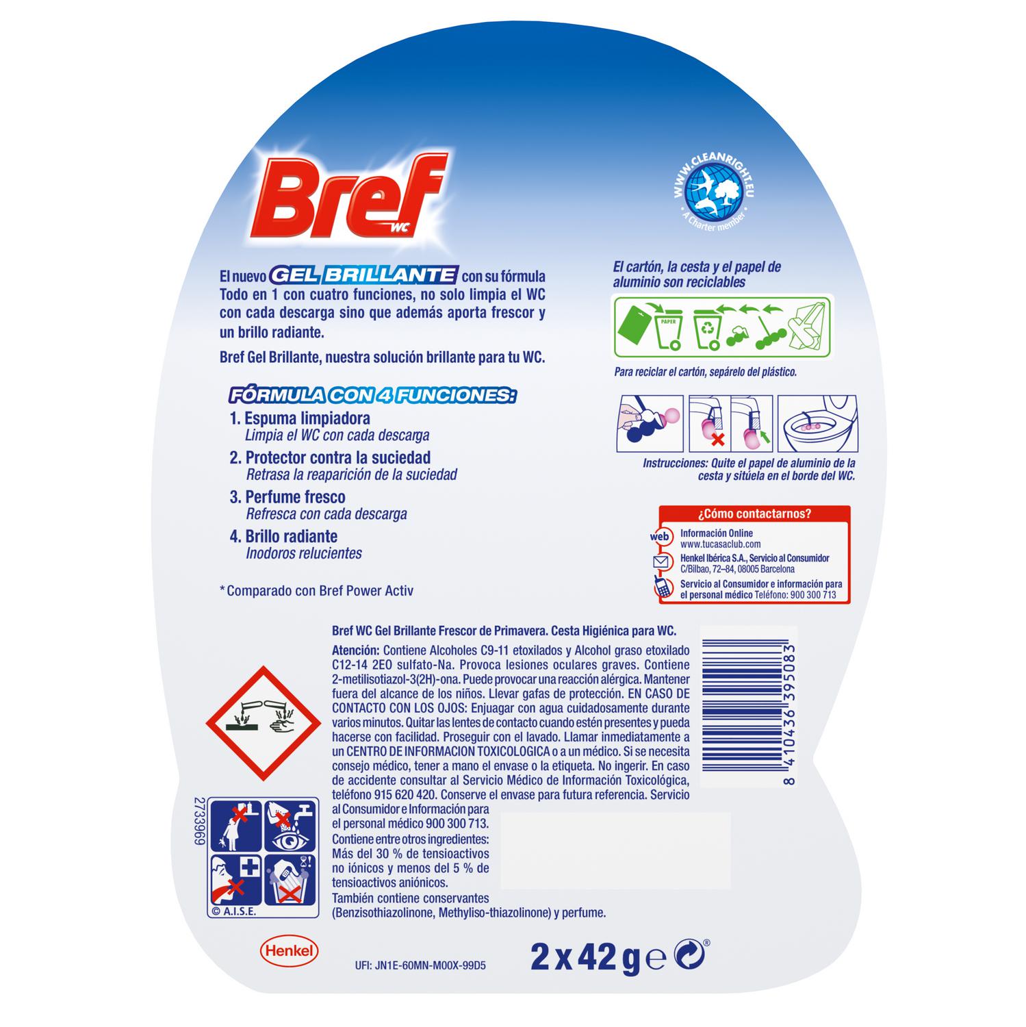 Colgador WC gel brillante Todo en 1 frescor de primavera Bref 2 ud.