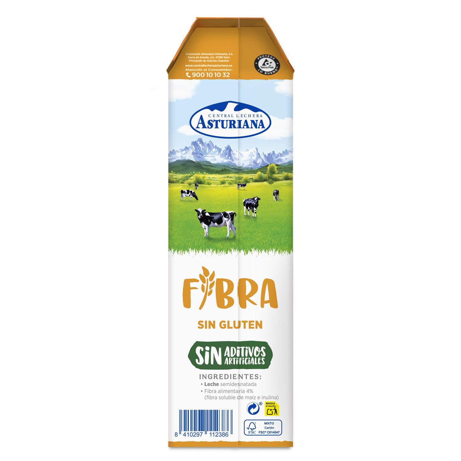 Bebida láctea semidesnatada fibra Central Lechera Asturiana sin gluten brik 1 l.
