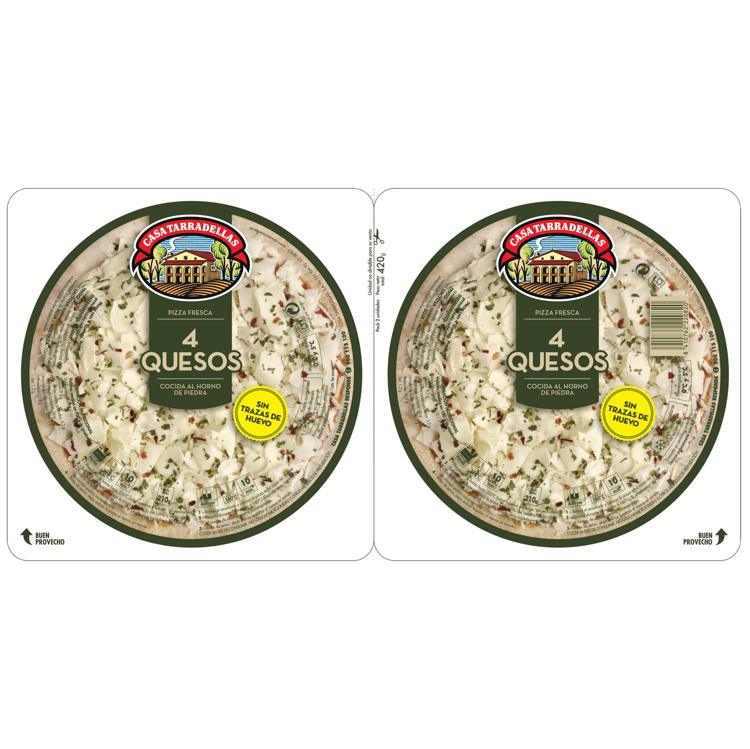 Pizza 4 quesos Casa Tarradellas pack de 2 unidades de 210 g.