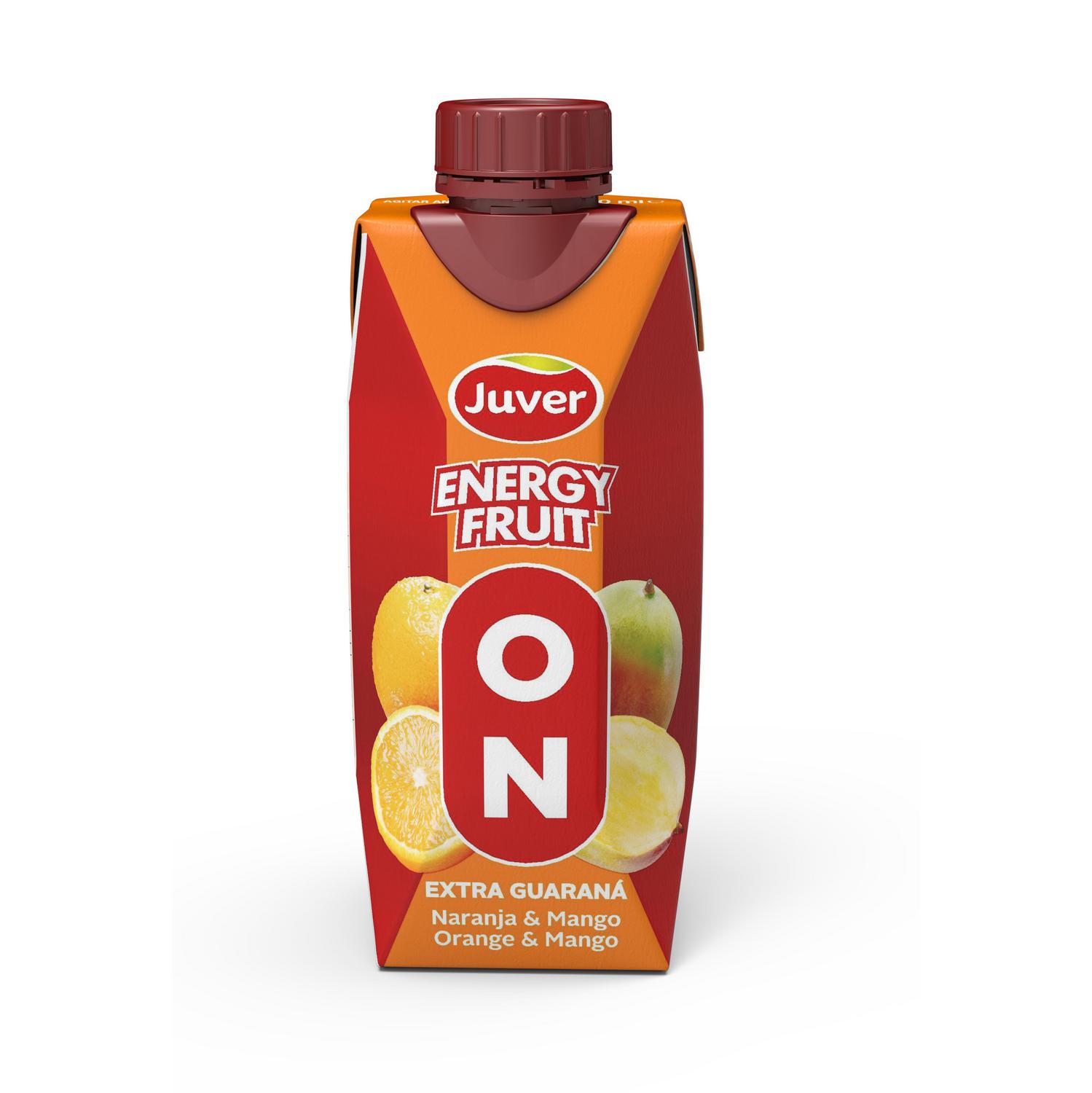 Bebida de fruta de naranja y mango con extracto de guaraná Juver brik 33 cl.