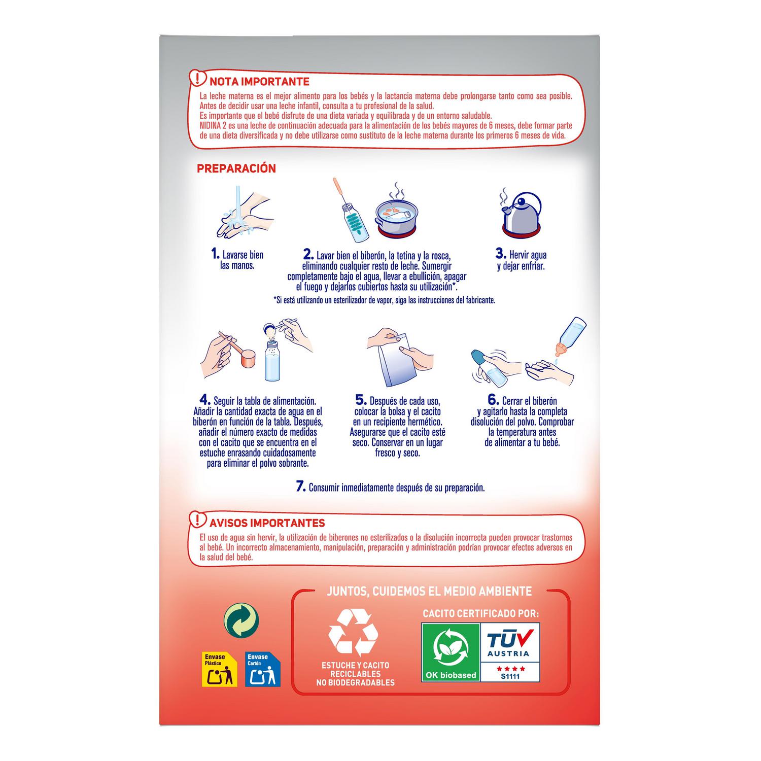 Leche infantil de continuación desde 6 meses en polvo Nestlé Nidina 2 pack de 2 unidades de 600 g.