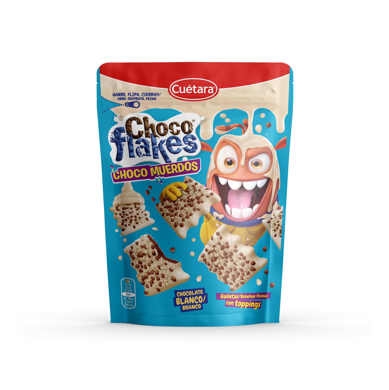 Galletas con topping de cereales y chocolate blanco Choco Flakes Cuétara doy pack 87 g.