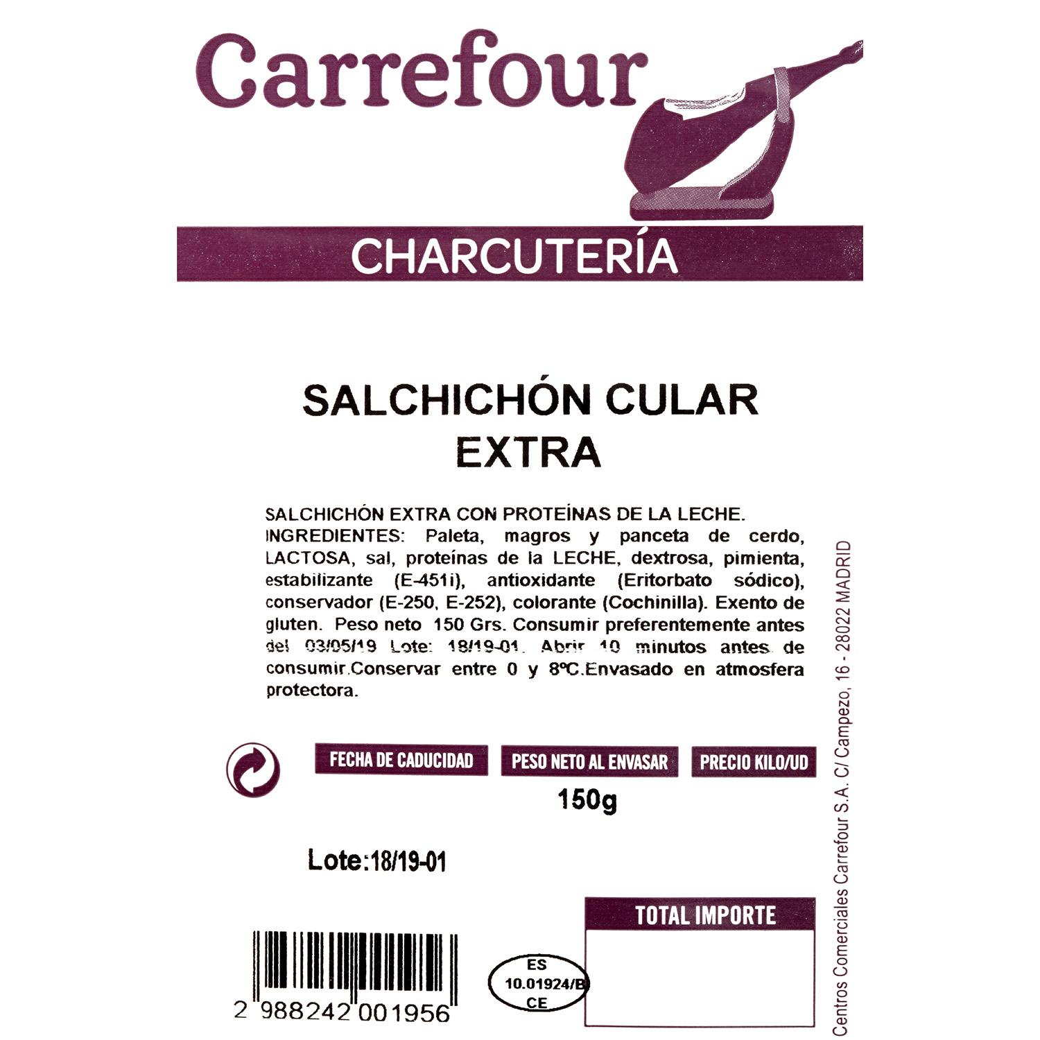 Salchichón cular extra loncheado Carrefour 150 g