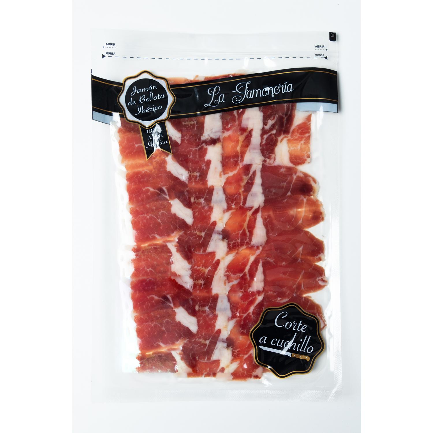 Jamón de Bellota Ibérico 100% Raza Ibérica cortado a cuchillo 80 g