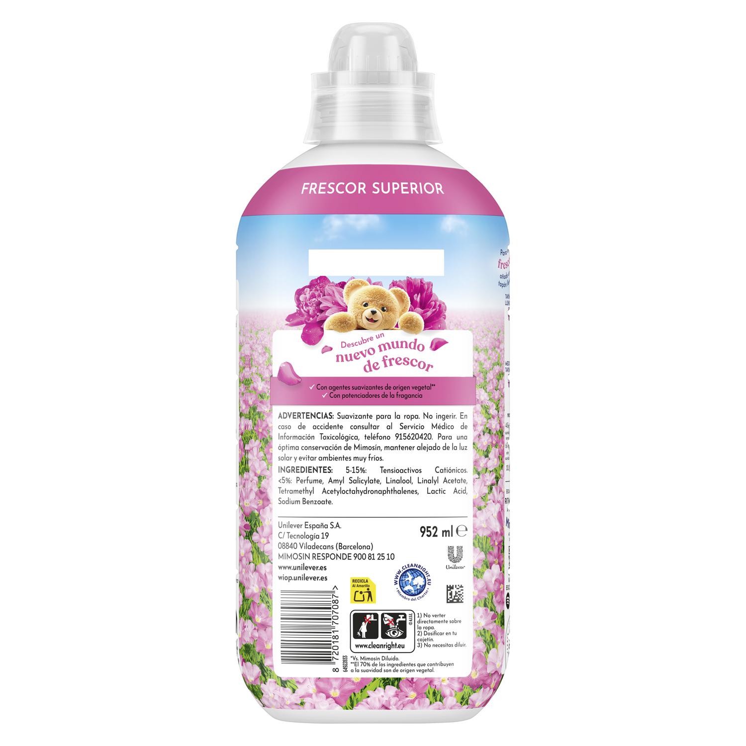 Suavizante concentrado frescor floral Mimosín 56 lavados.