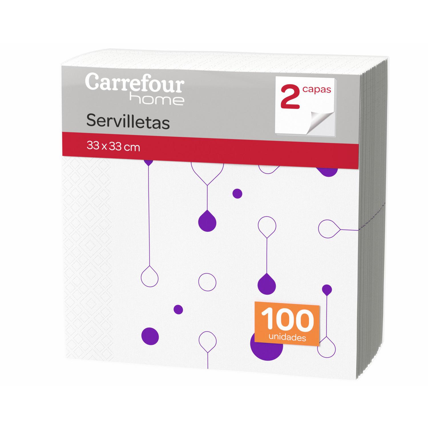 Servilletas 2 Capas de Celulosa 100 ud CARREFOUR HOME - Blanca Decoradas