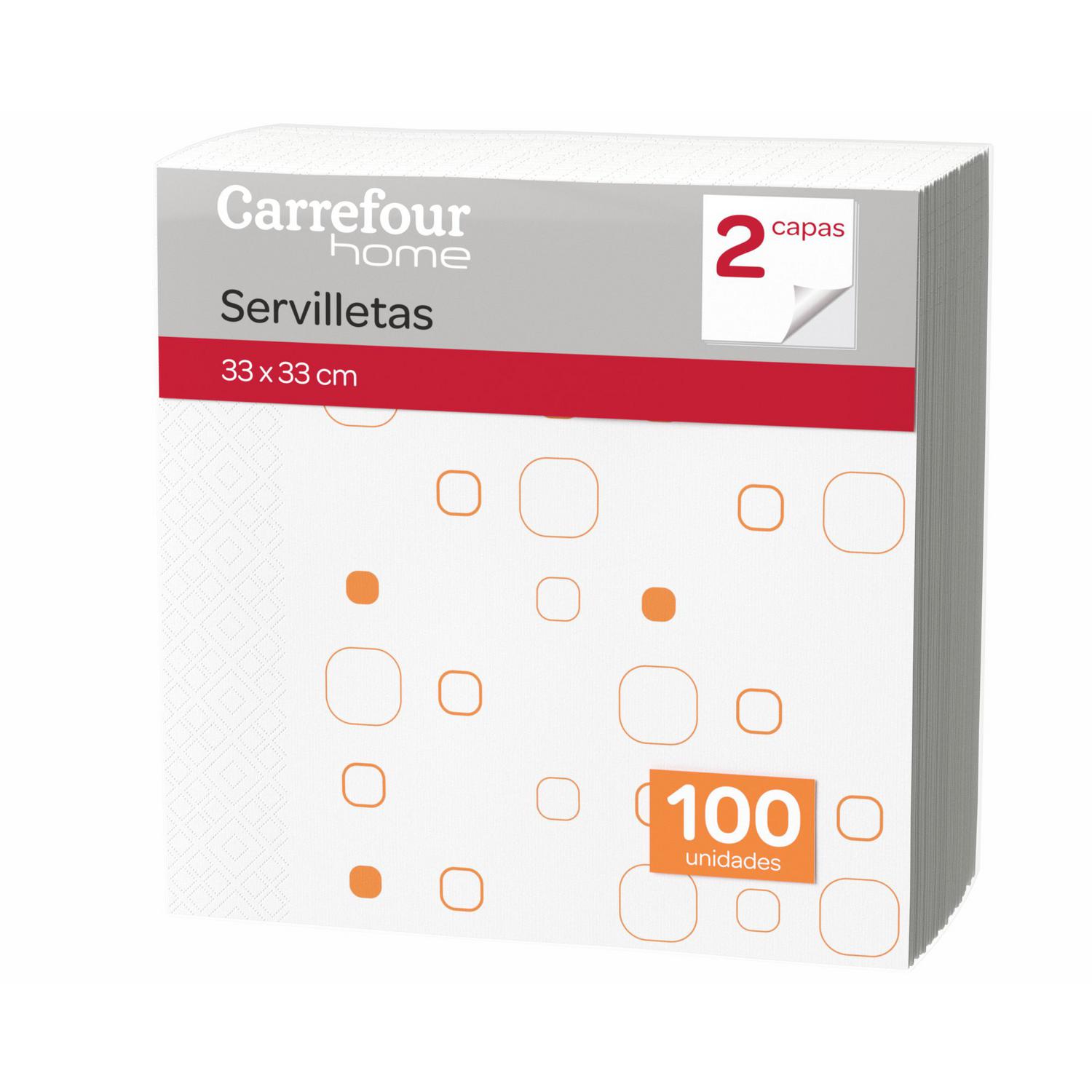 Servilletas 2 Capas de Celulosa 100 ud CARREFOUR HOME - Blanca Decoradas