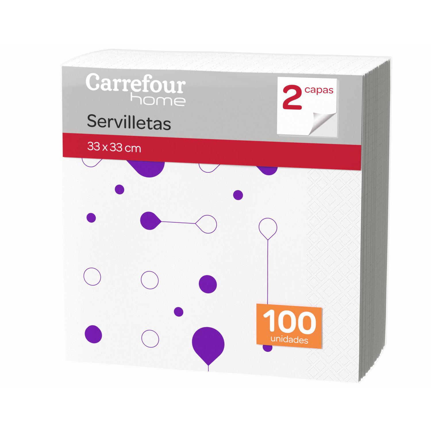 Servilletas 2 Capas de Celulosa 100 ud CARREFOUR HOME - Blanca Decoradas