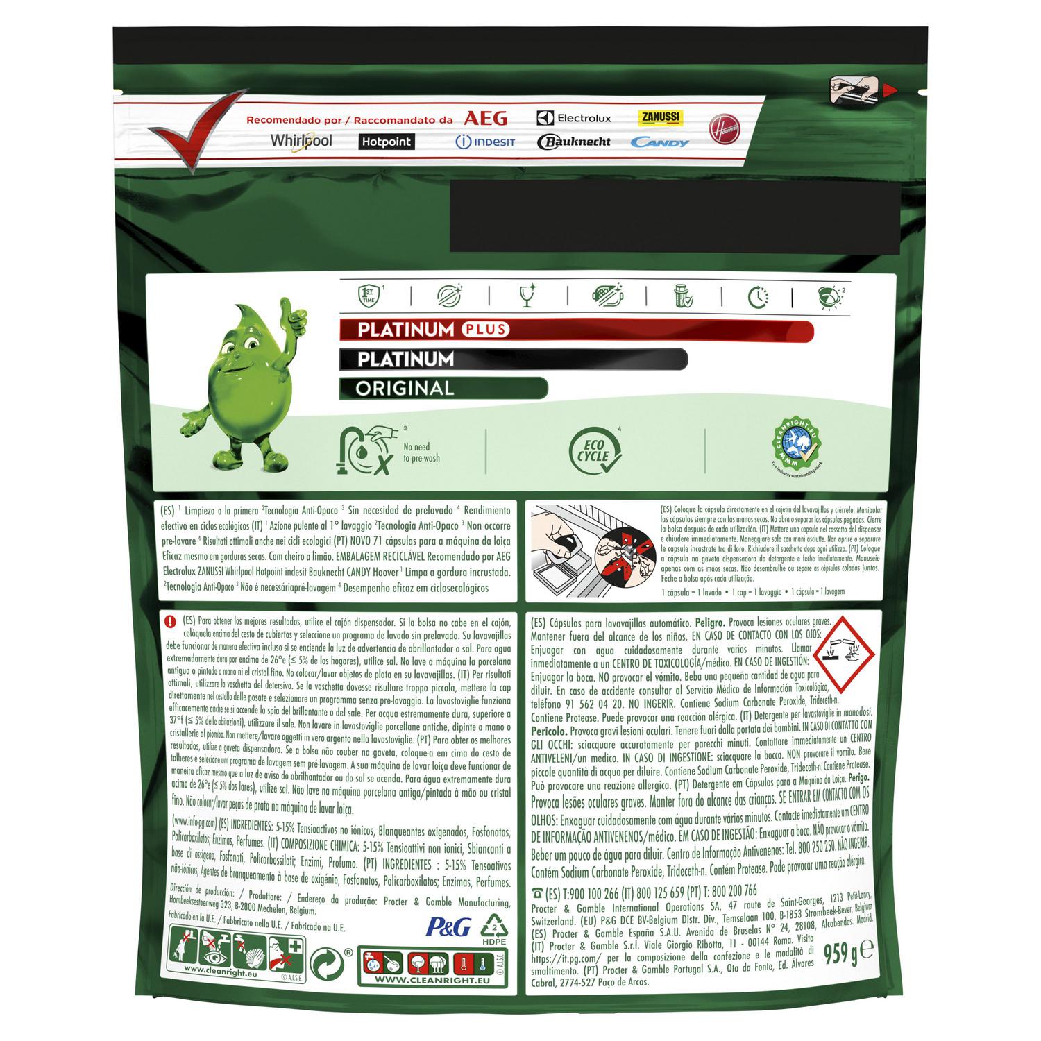 Lavavajillas a máquina en capsulas original aroma limón todo en uno Fairy 71 ud.