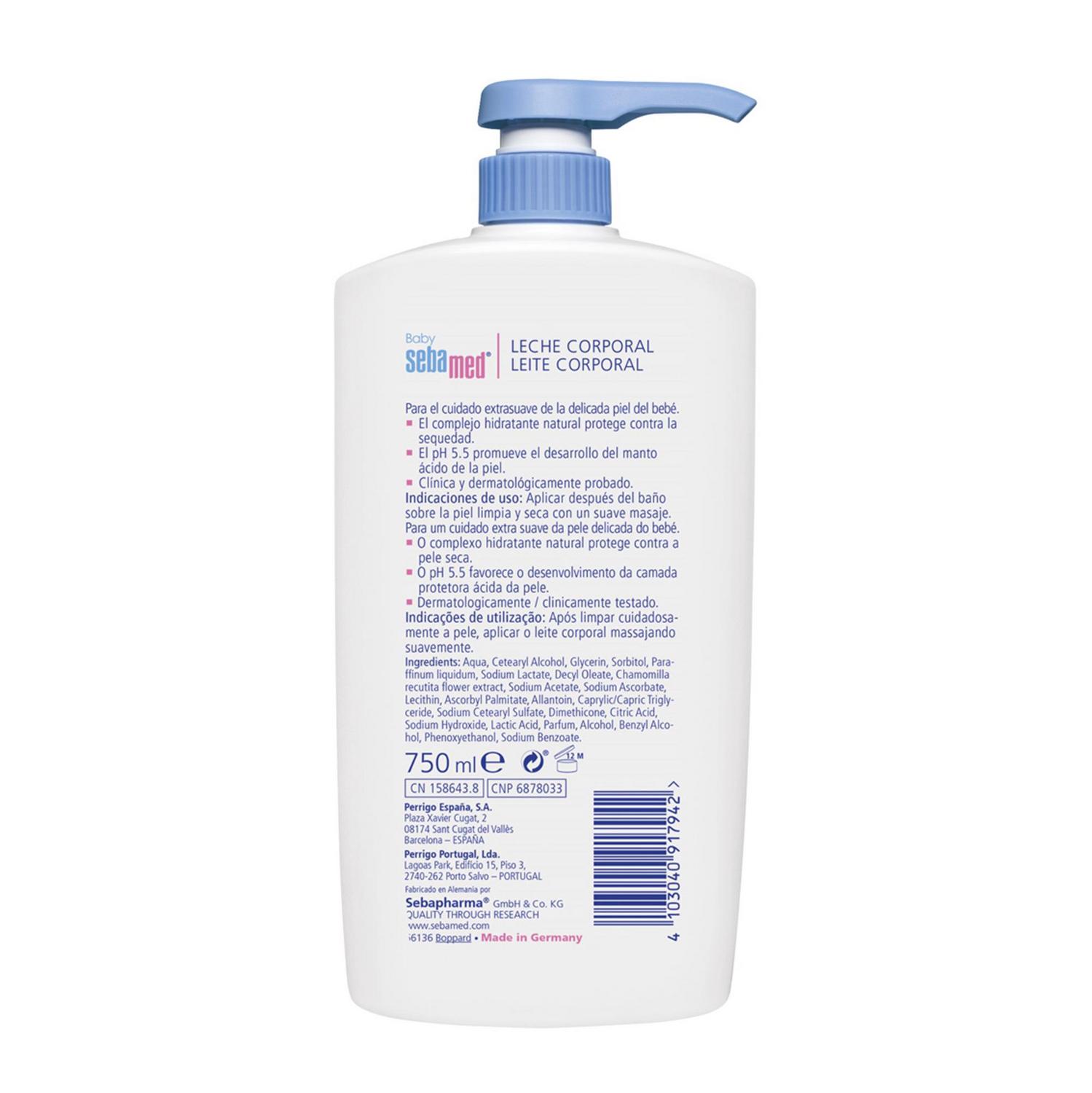 Crema corporal para piel delicada con camomila Baby Sebamed 750 ml.