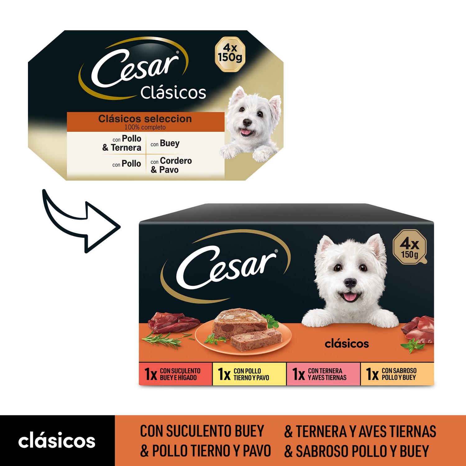 Comida húmeda selección clásicos para perro Cesar pack de 4 unidades de 150 g.