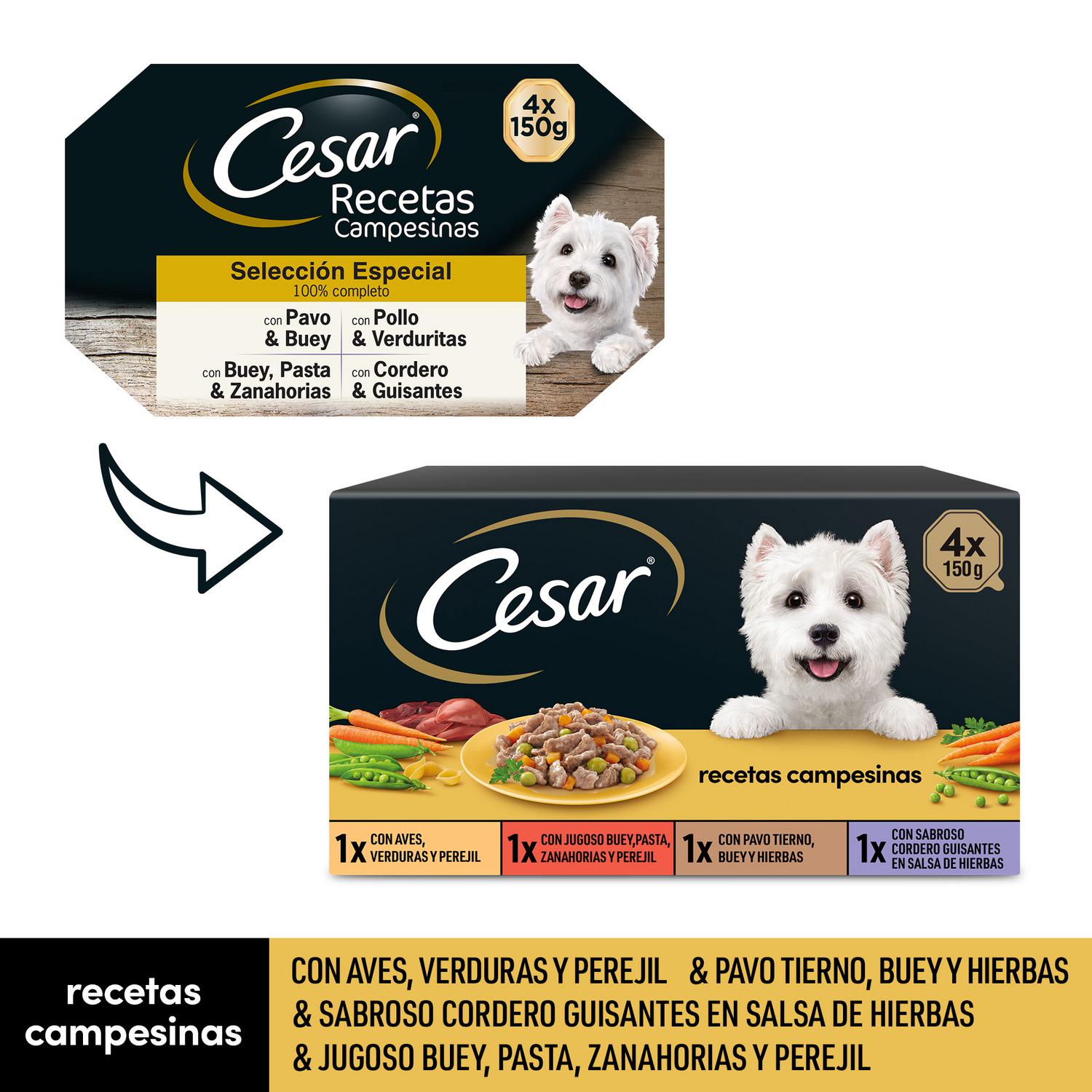 Comida húmeda selección recetas campesinas para perro Cesar pack de 4 unidades de 150 g.