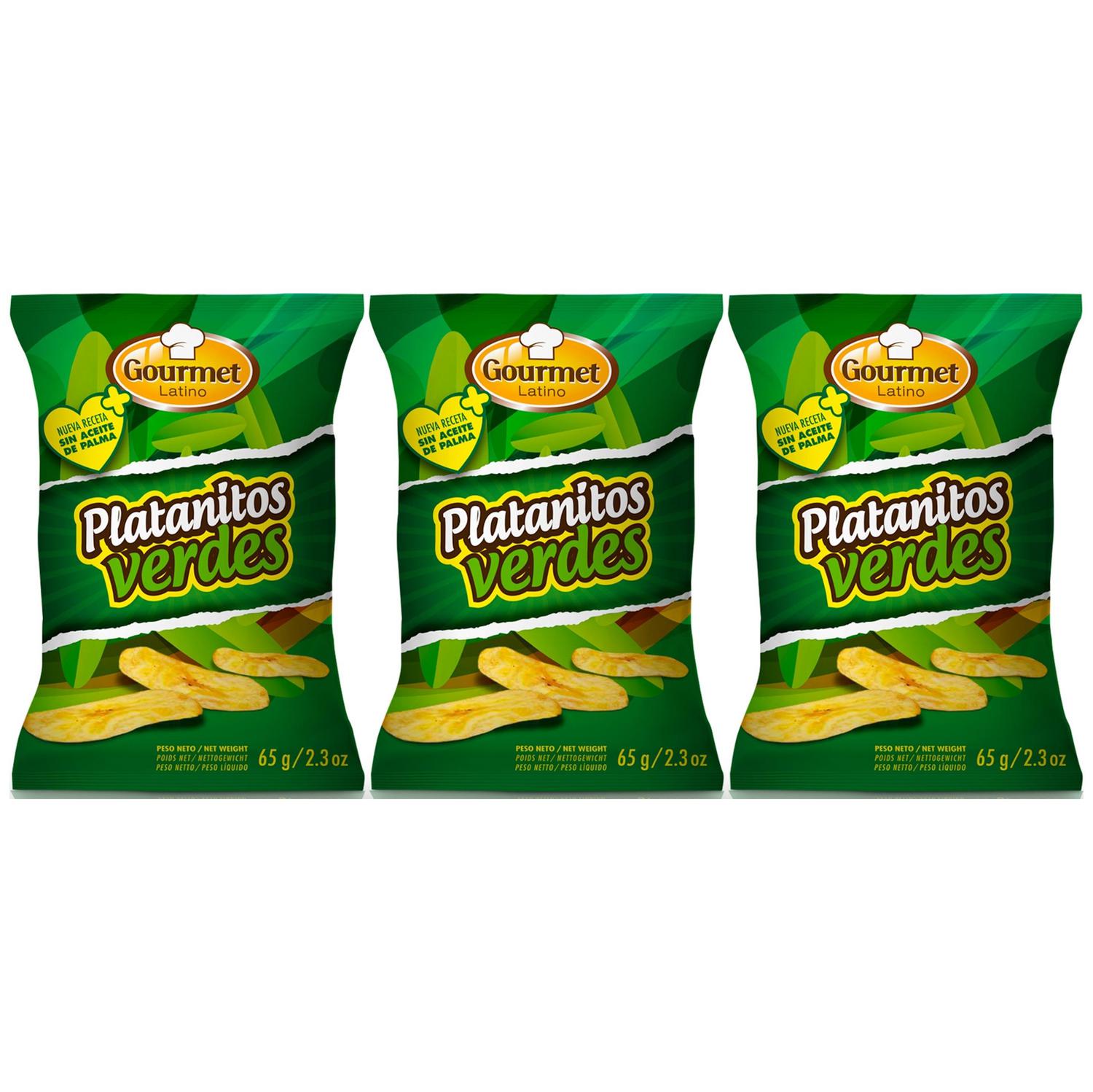 Snacks de platanitos verdes Gourmet Latino pack de 3 unidades de 65 g.