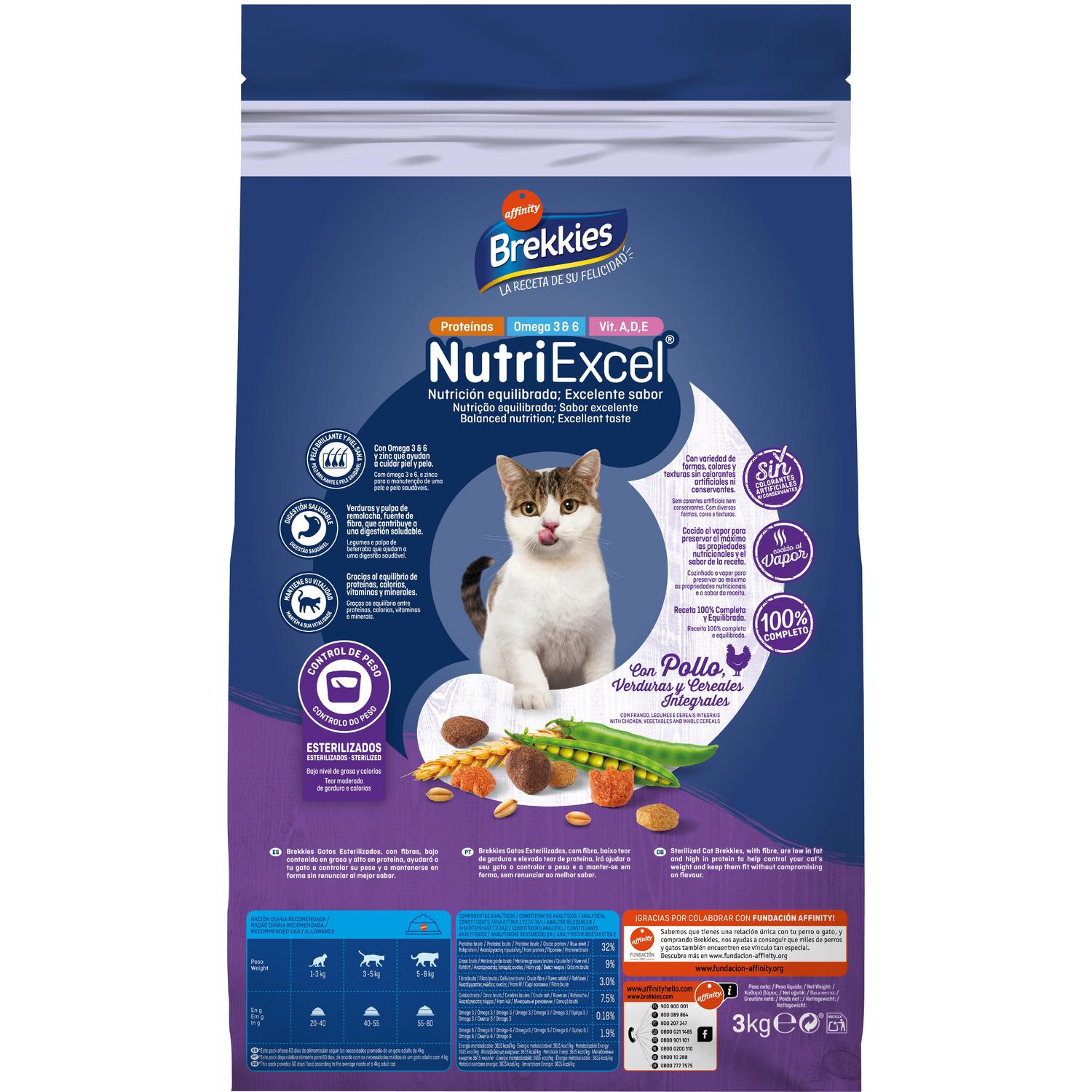 Pienso esterilizado de pollo para gato Brekkies 3 kg.