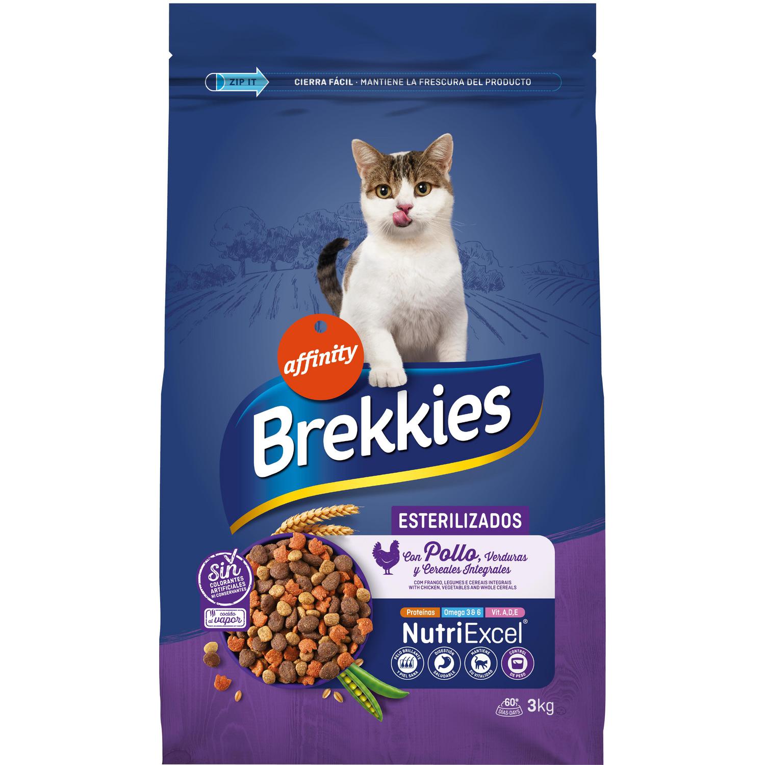 Pienso esterilizado de pollo para gato Brekkies 3 kg.