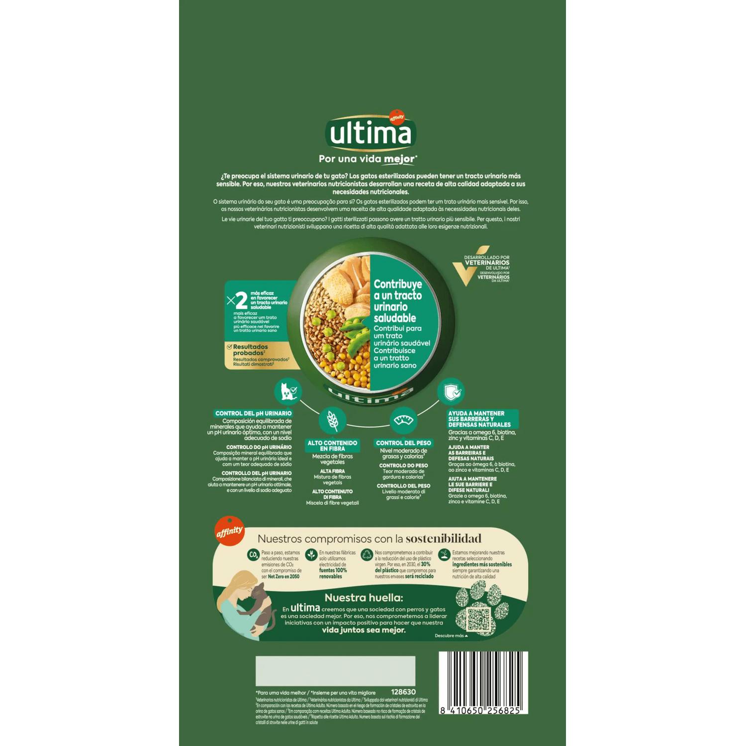 Pienso esterilizado tracto urinario de pollo para gato Ultima 1,5 kg.