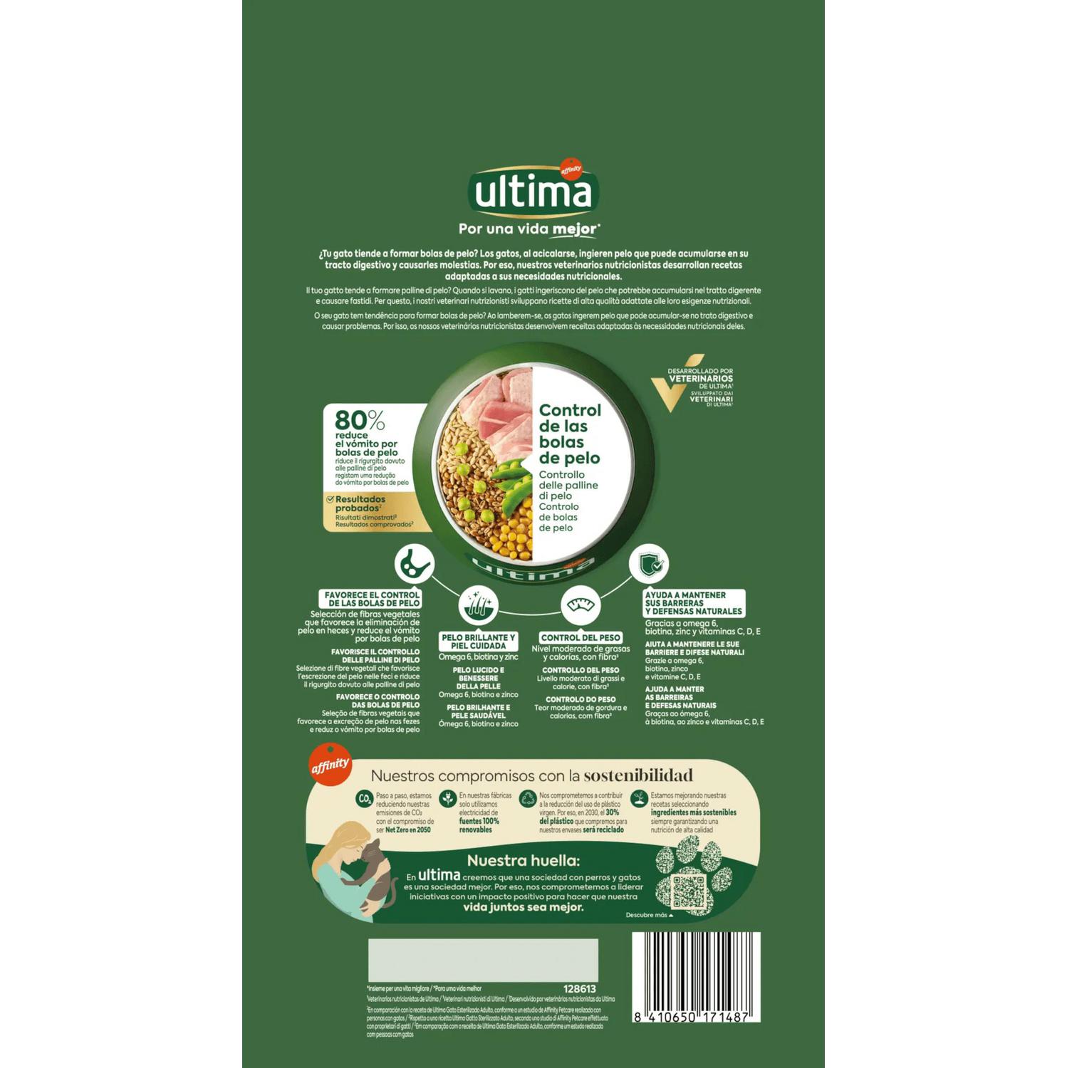 Pienso esterilizado bolas de pelo de pavo para gato Ultima 1,5 kg