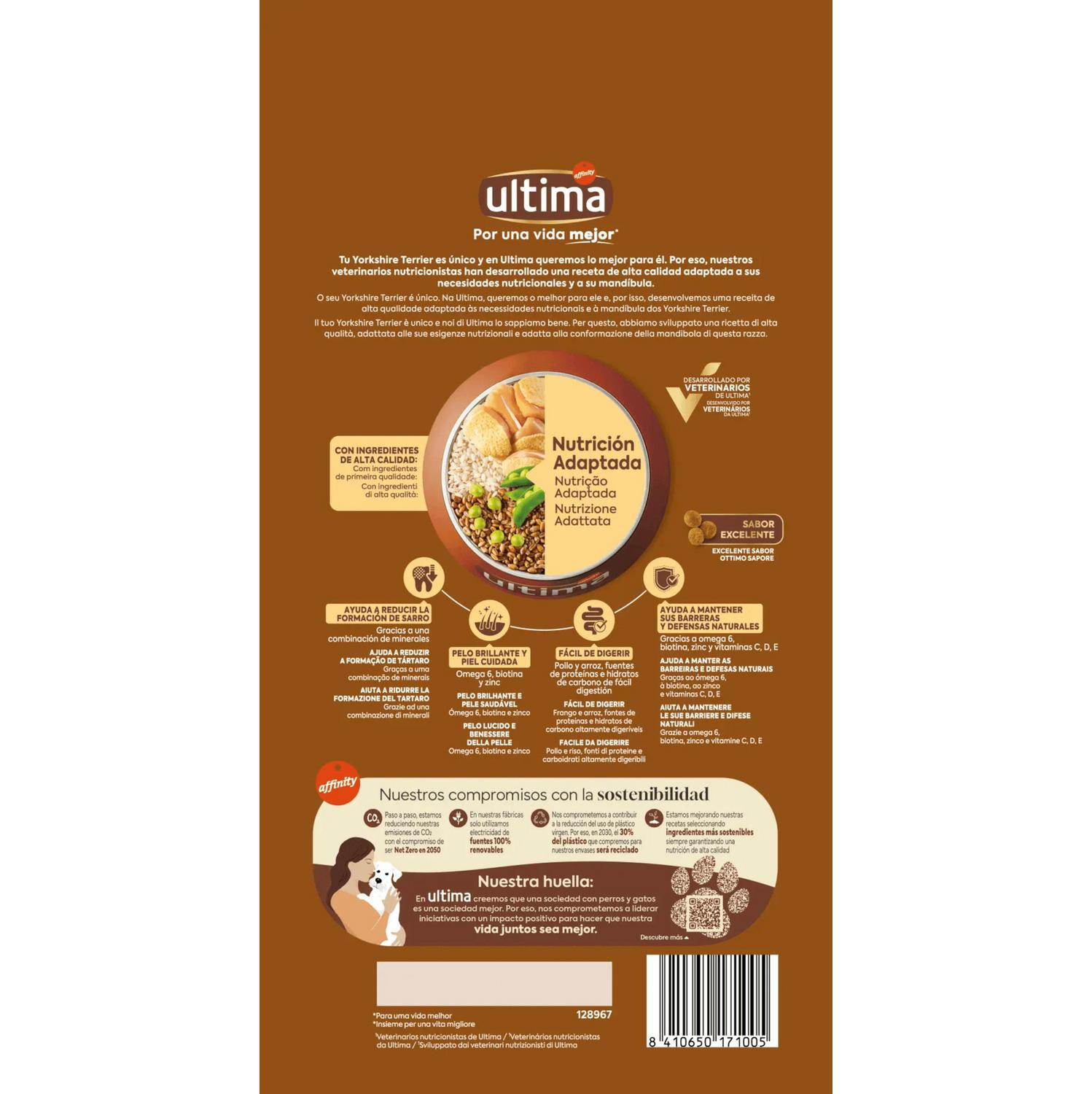 Pienso de pollo para perros yorkshire terrier Ultima 1,5 kg