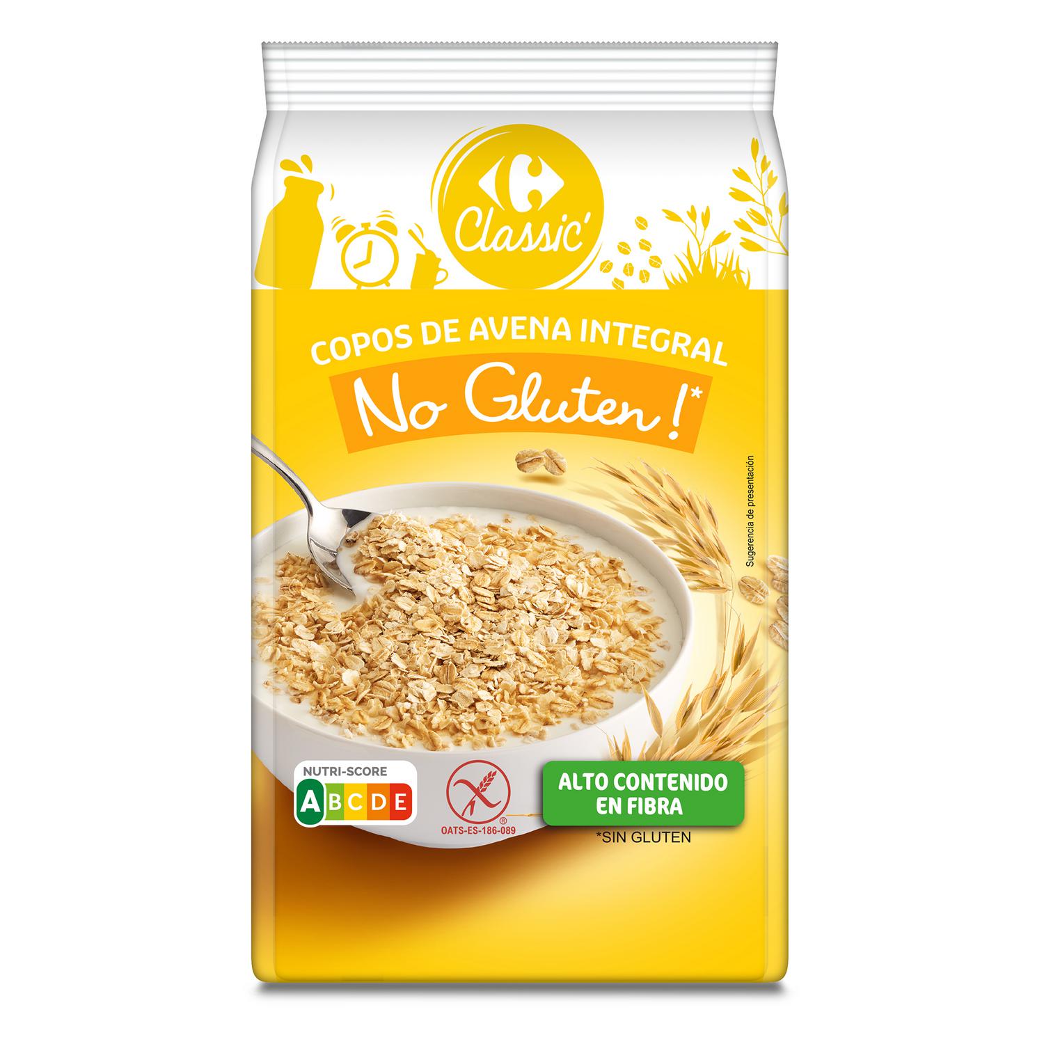 Copos de avena integral Classic Carrefour sin gluten 500 g.
