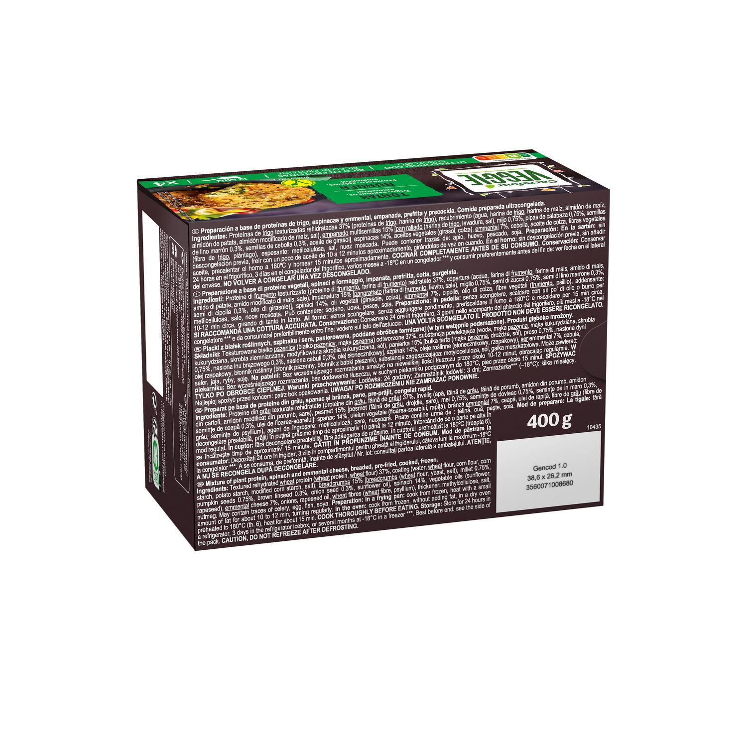 Hamburguesa de trigo, espinaca y emmental Carrefour Veggie 400 g.