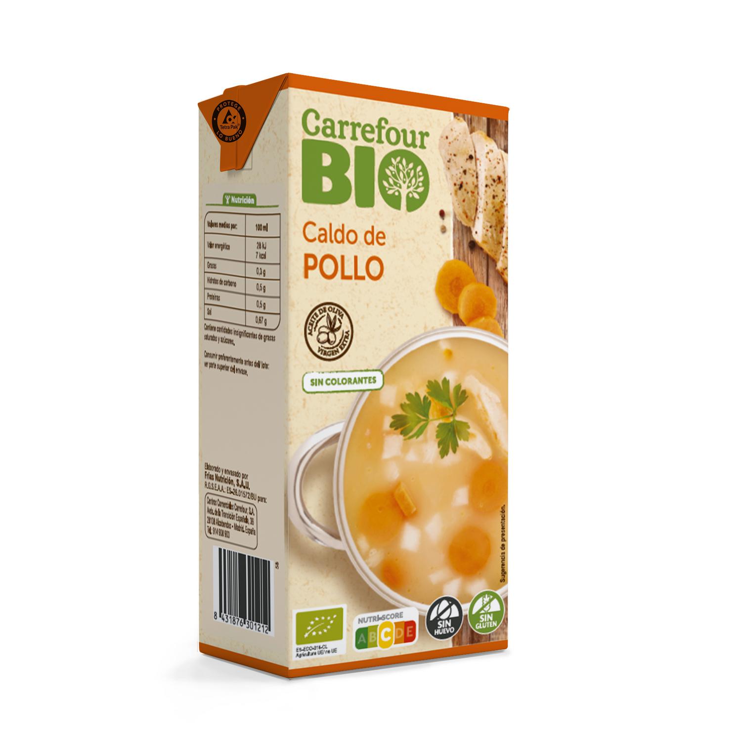 Caldo de pollo ecológico Carrefour Bio sin gluten 1 l.