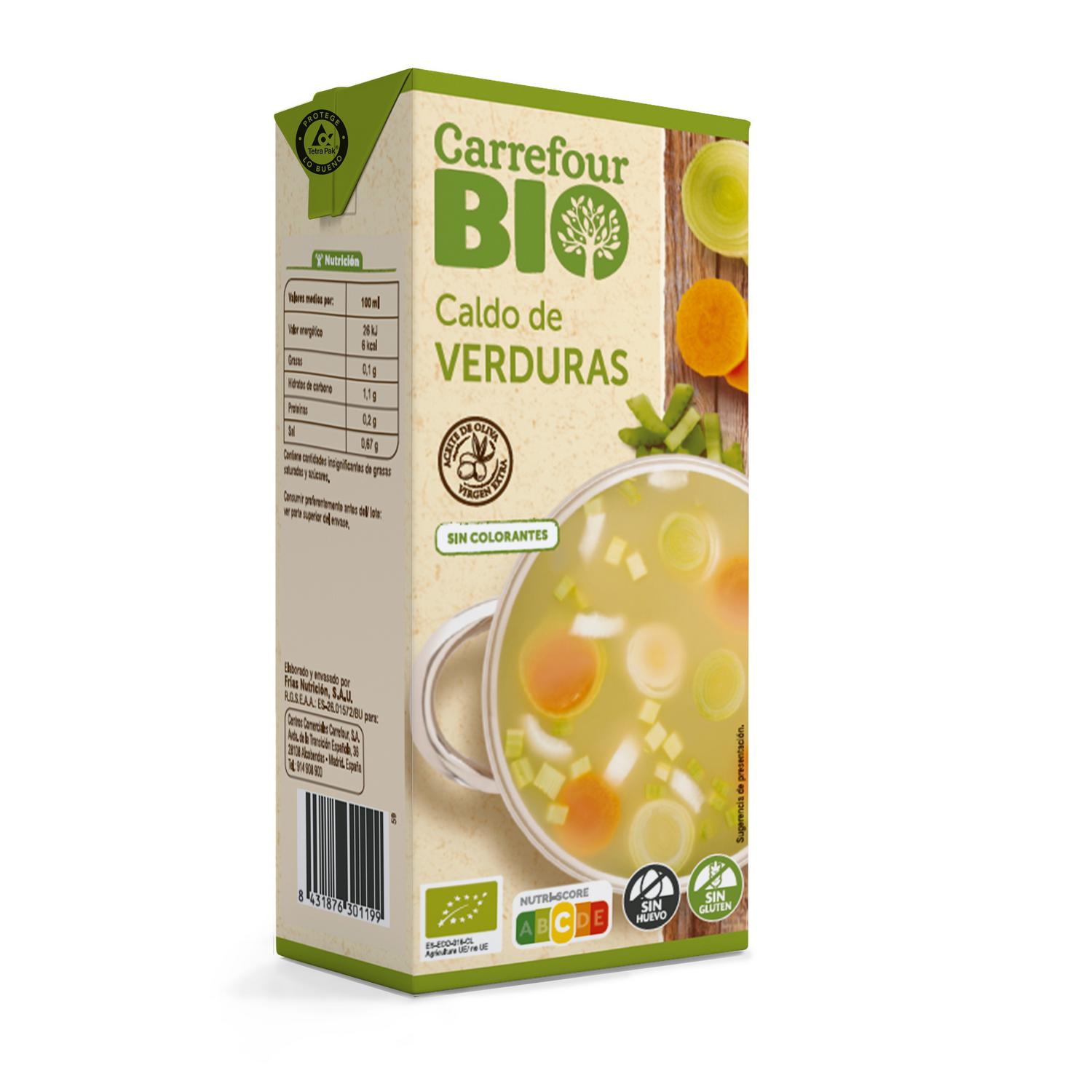 Caldo de verduras ecológico Carrefour Bio sin gluten brik 1 l.