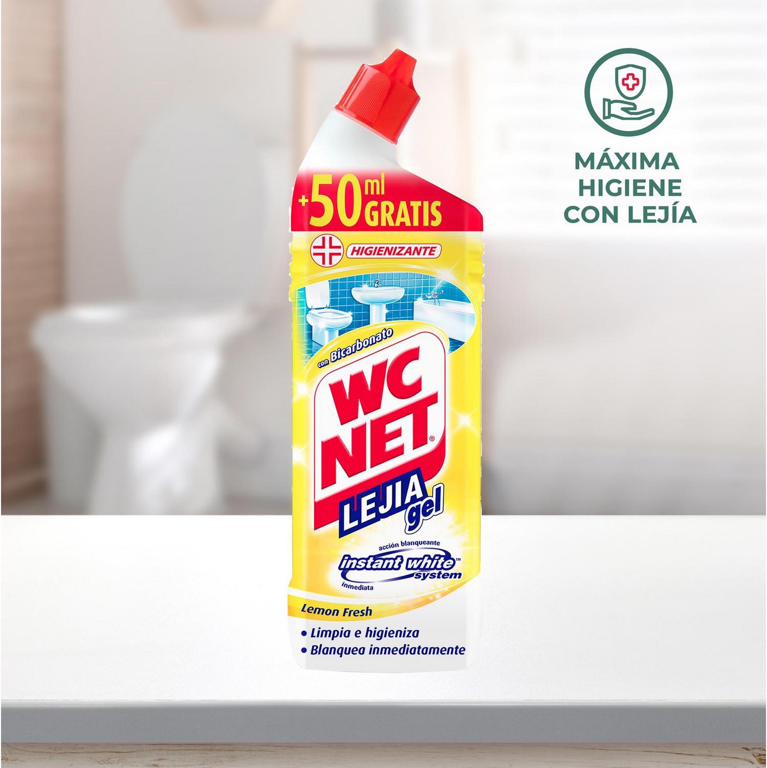 Limpiador de baño con lejía aroma limón en gel WC Net 750 ml.