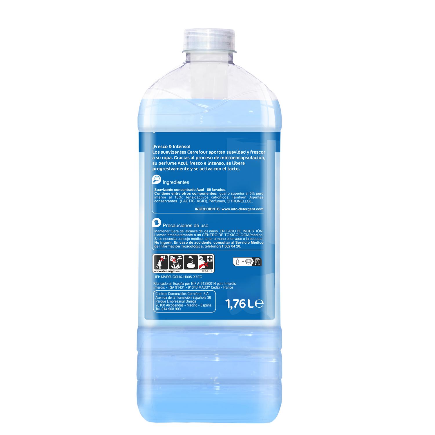 Suavizante concentrado azul Essential Carrefour 80 lavados.