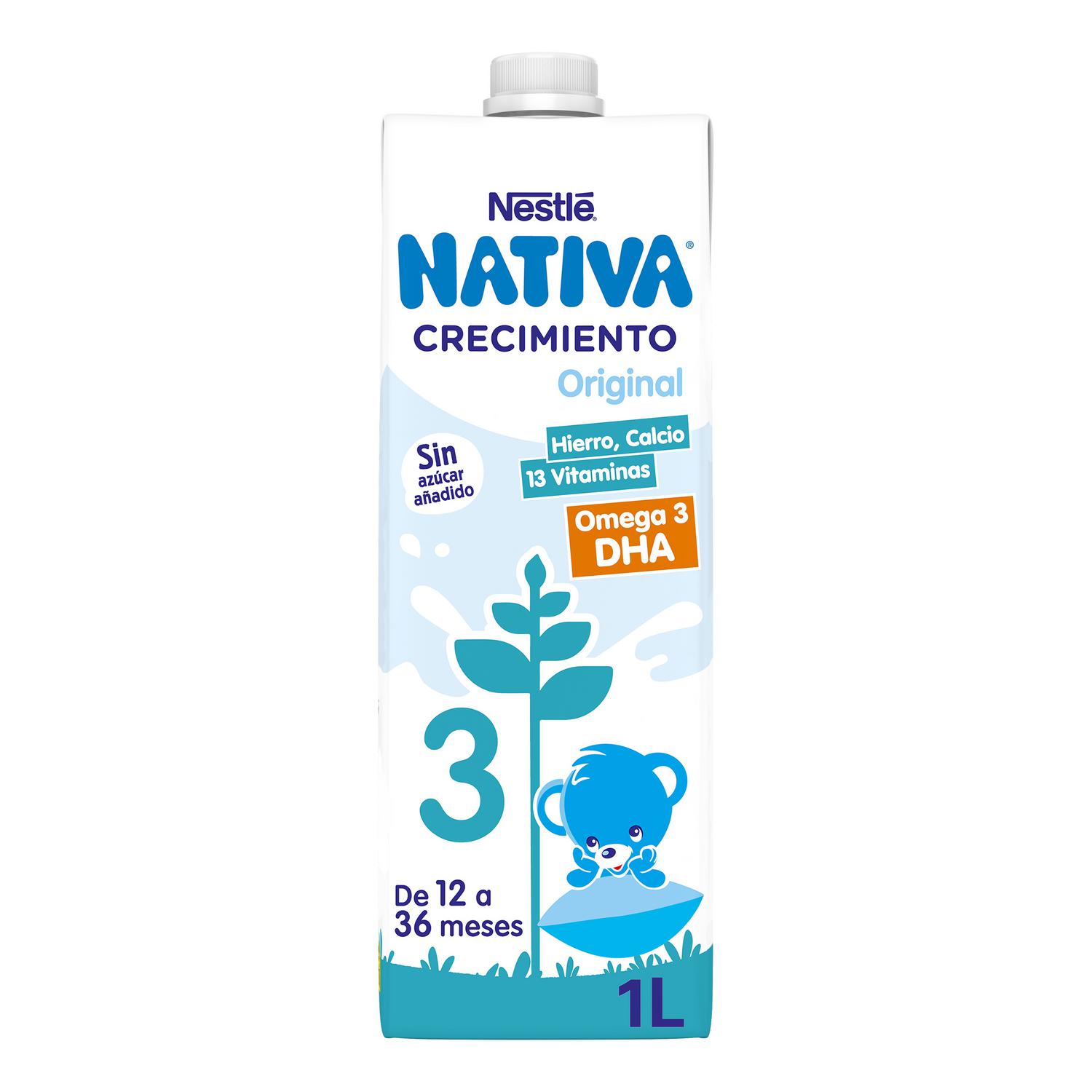 Preparado lácteo infantil de crecimiento desde 12 meses Nestlé Nativa 3 sin azúcar añadido brik 1 l.