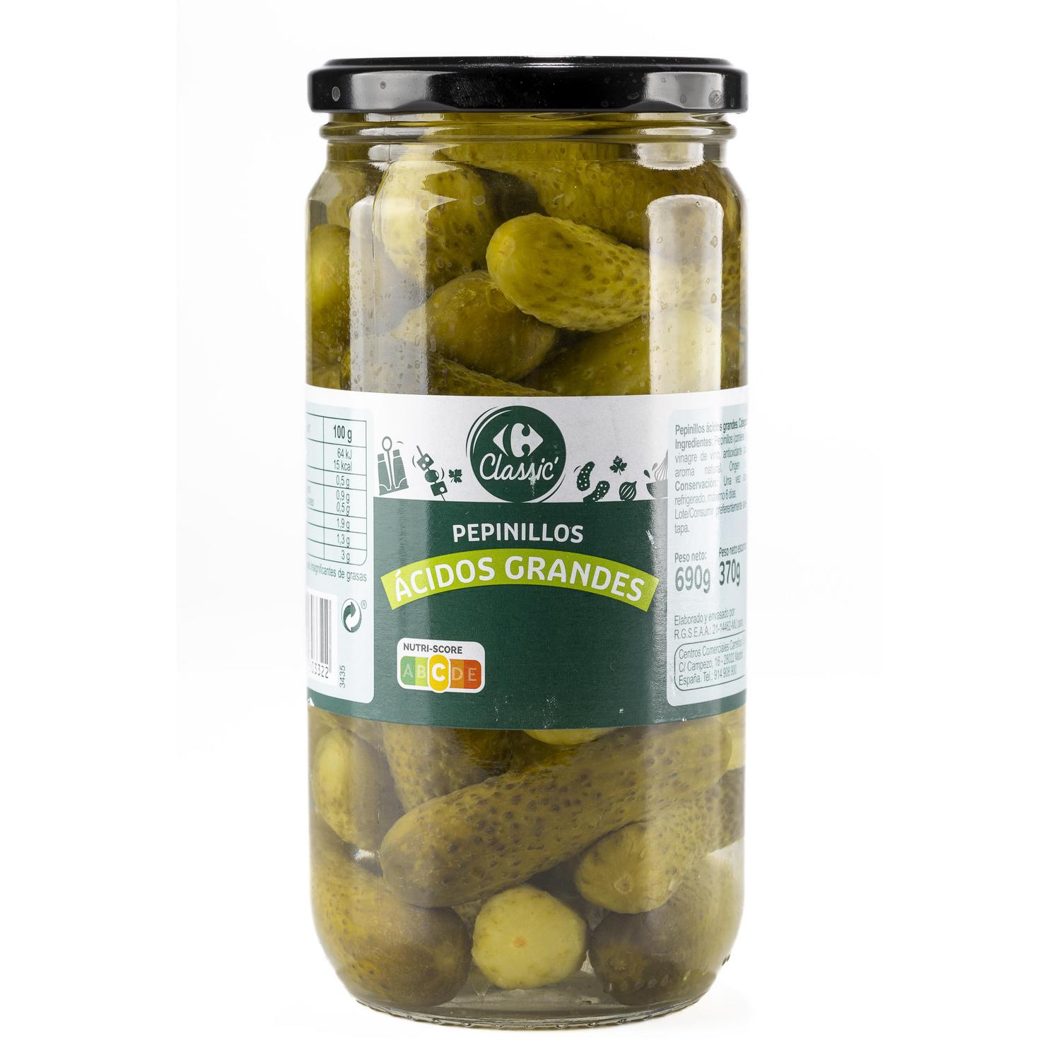 Pepinillos ácidos grandes Classic Carrefour 370 g.