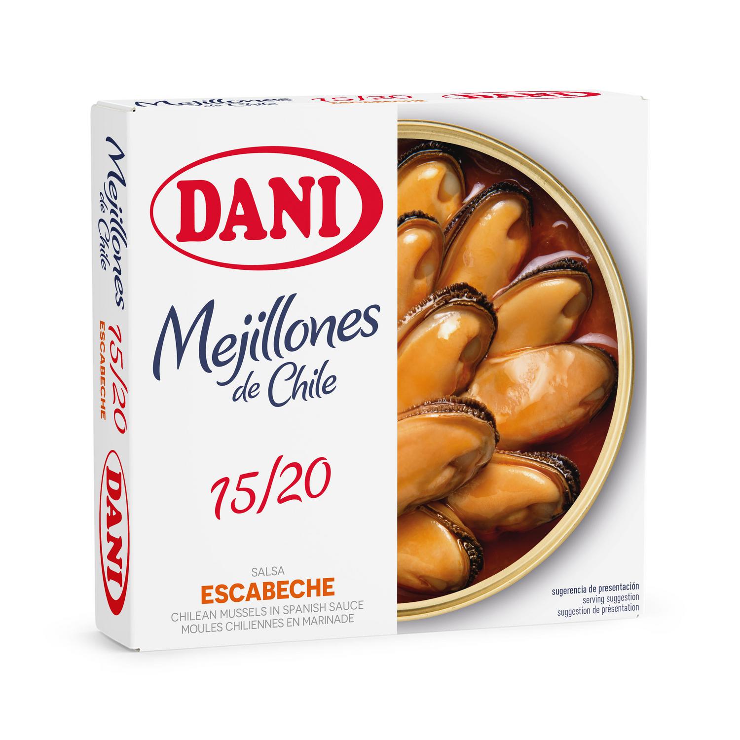 Mejillones de Chile en escabeche picante 15/20 Dani 69 g.
