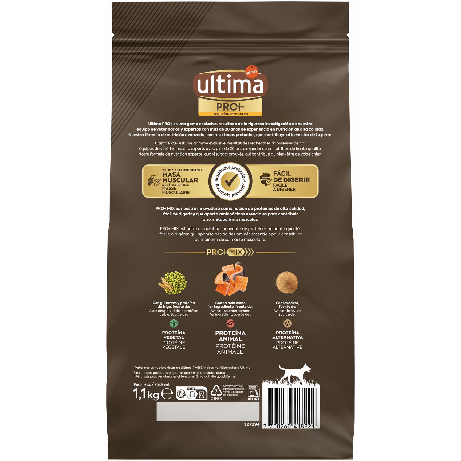 Pienso de salmón para perro adulto mini Ultima PRO+  1,1 kg.