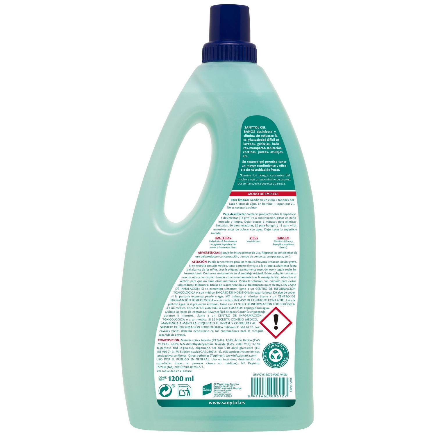 Limpiador higiene total gel baños Sanytol 1,2 l.