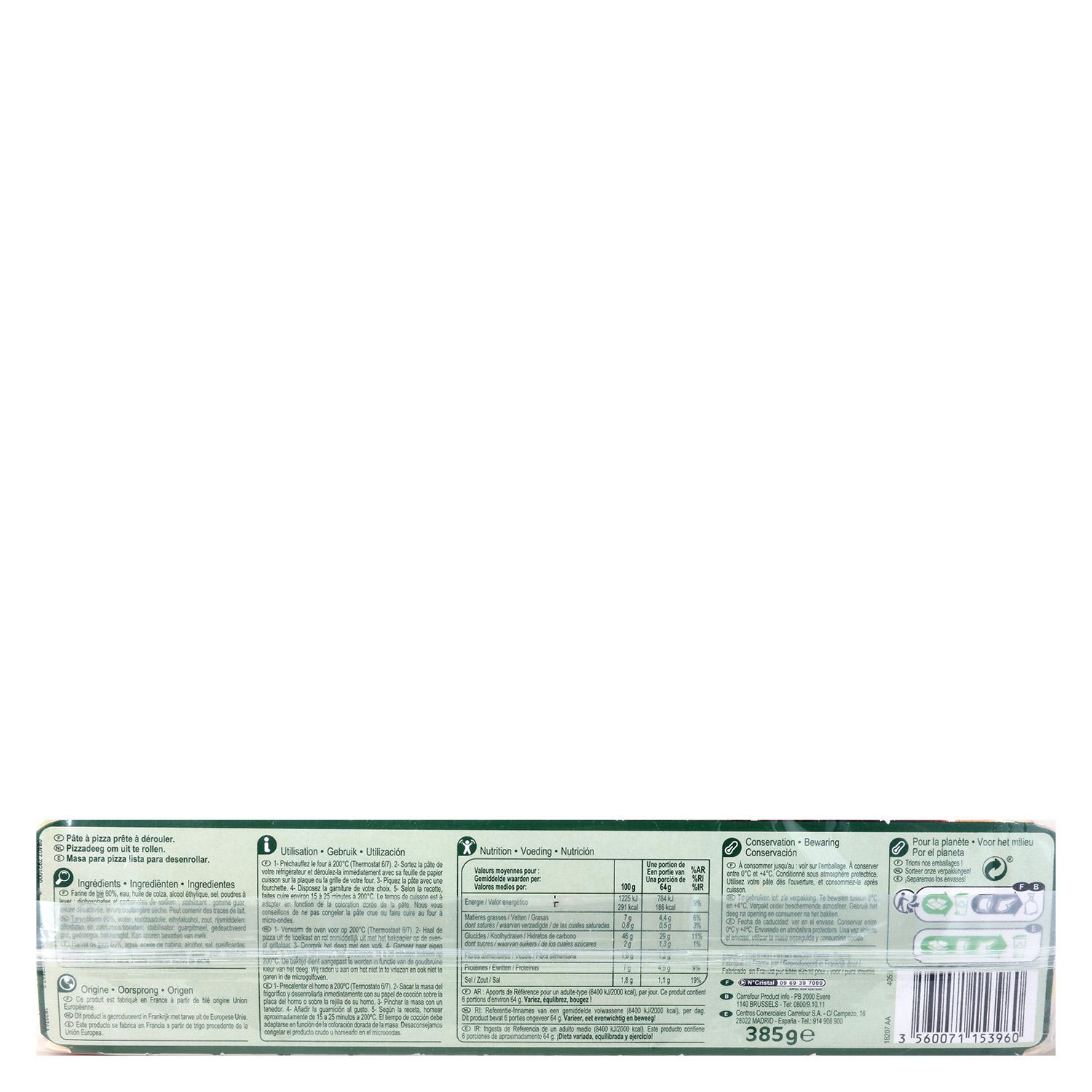 Masa maxi pizza Carrefour 385 g.