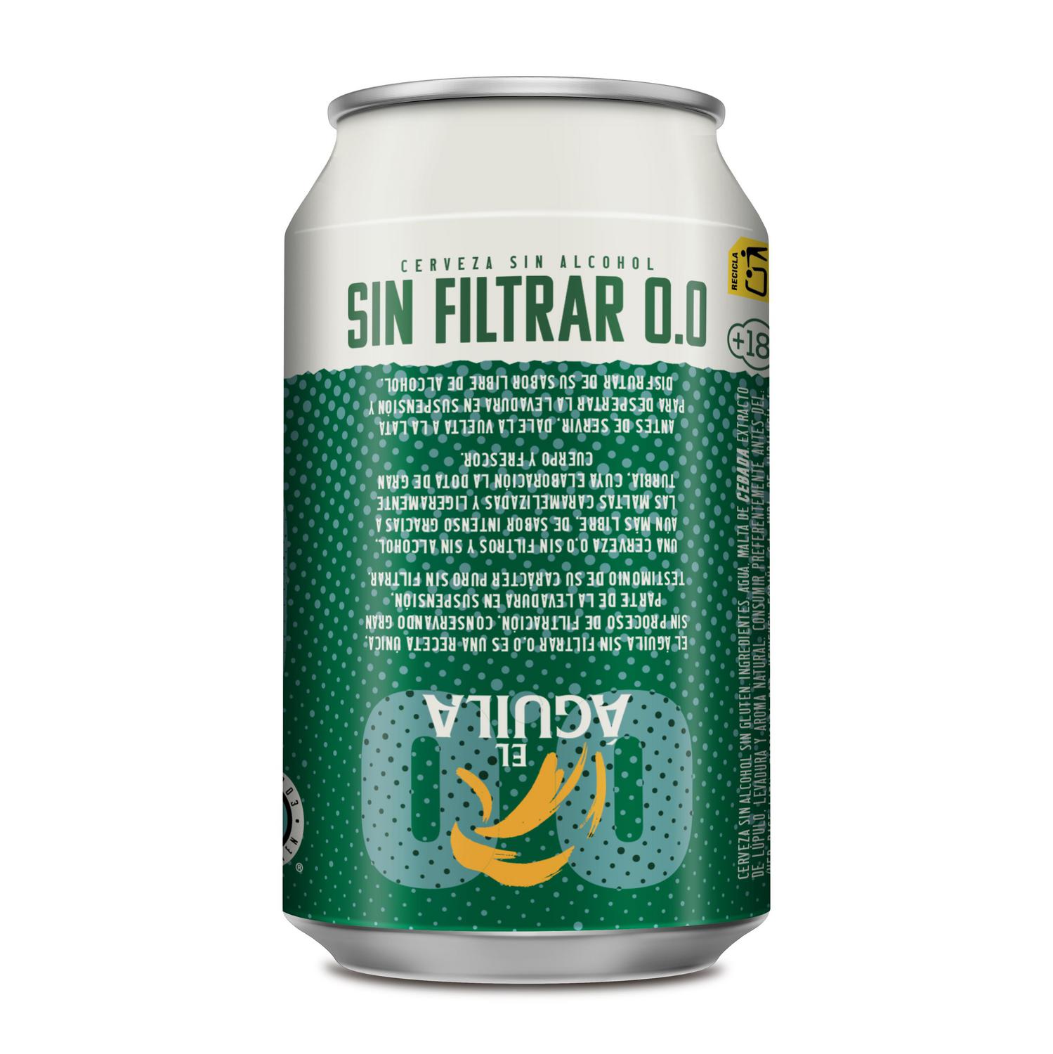 Cerveza El Águila sin filtrar 0,0 sin gluten lata 33 cl.