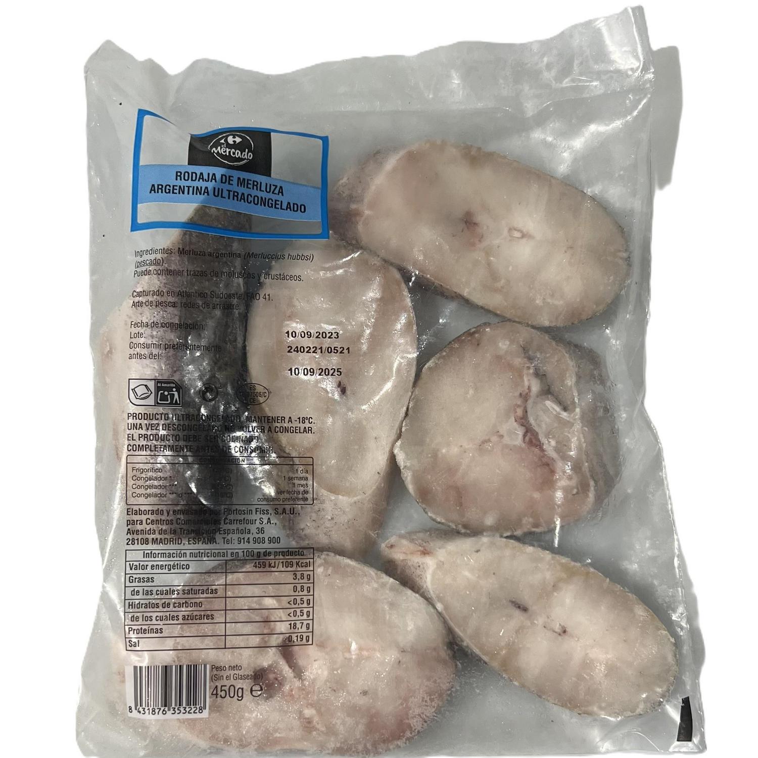 Rodaja de merluza argentina ultracongelado Carrefour El Mercado 450 g