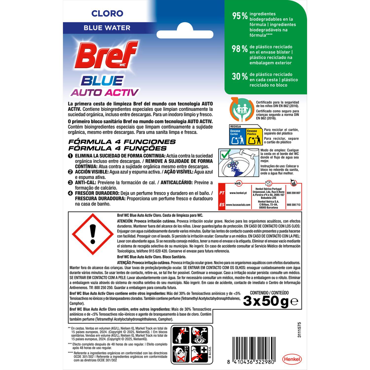 Colgador WC blue activ+ hygiene Bref 3 ud.