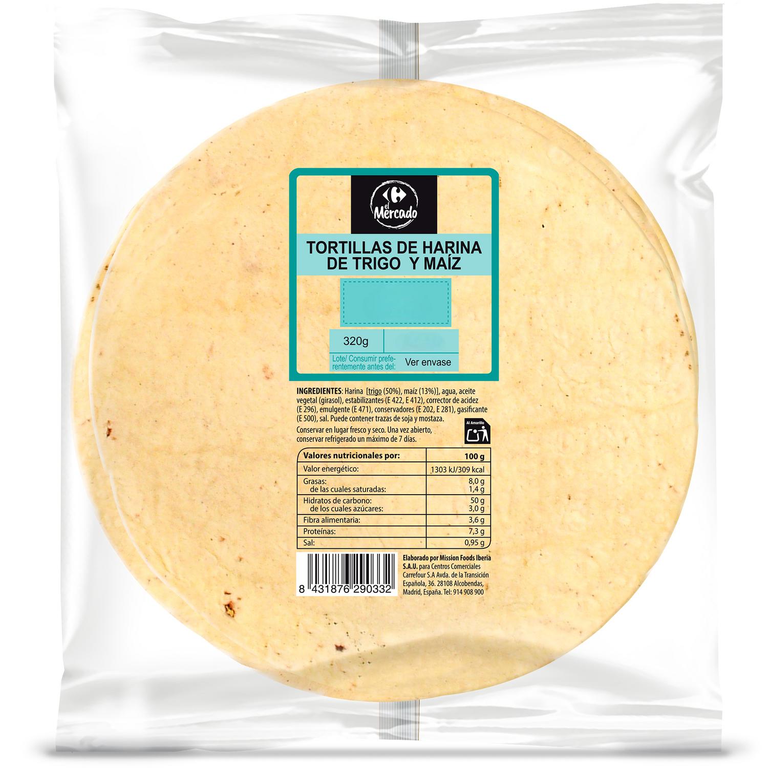 Tortillas de harina de trigo y maíz Carrefour 320 g