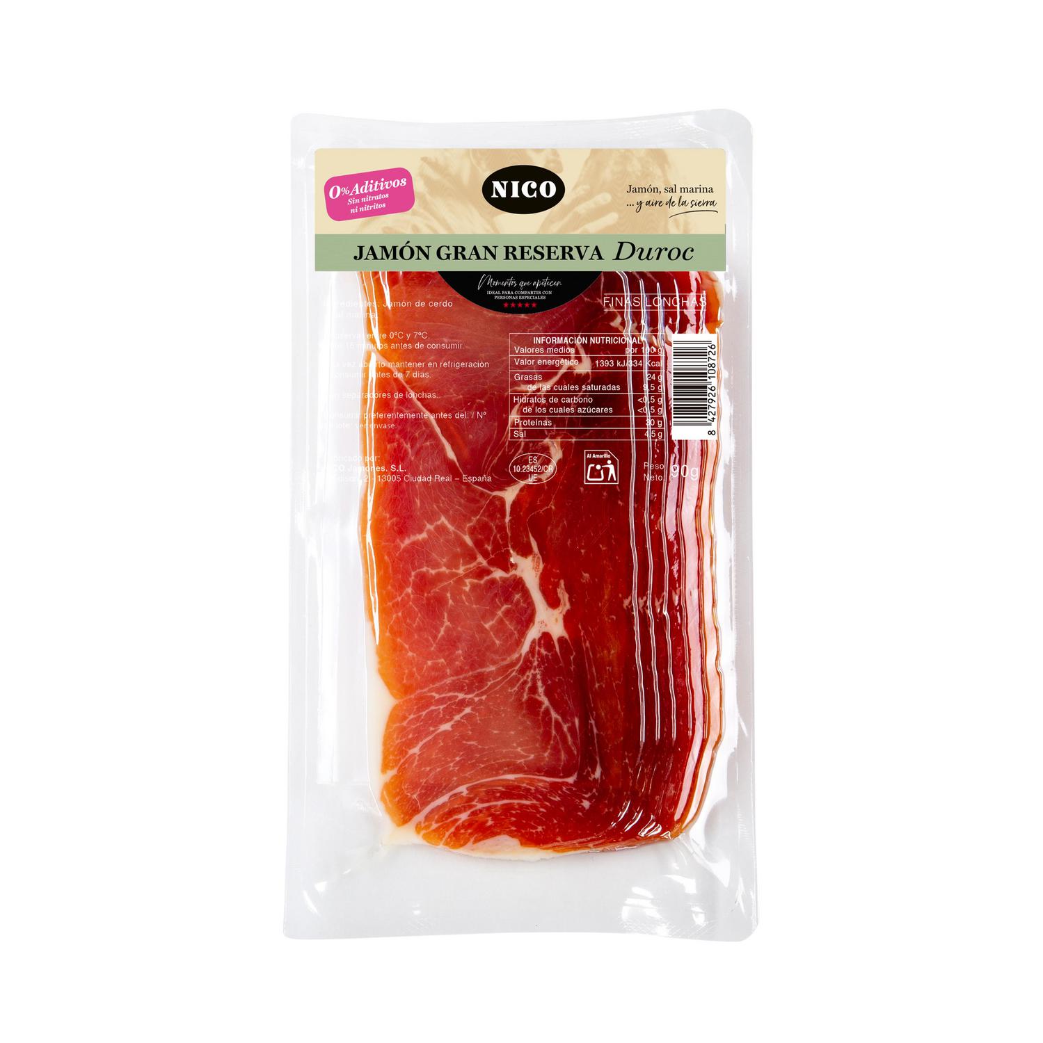 Jamón curado gran reserva en lonchas Nico 90 g