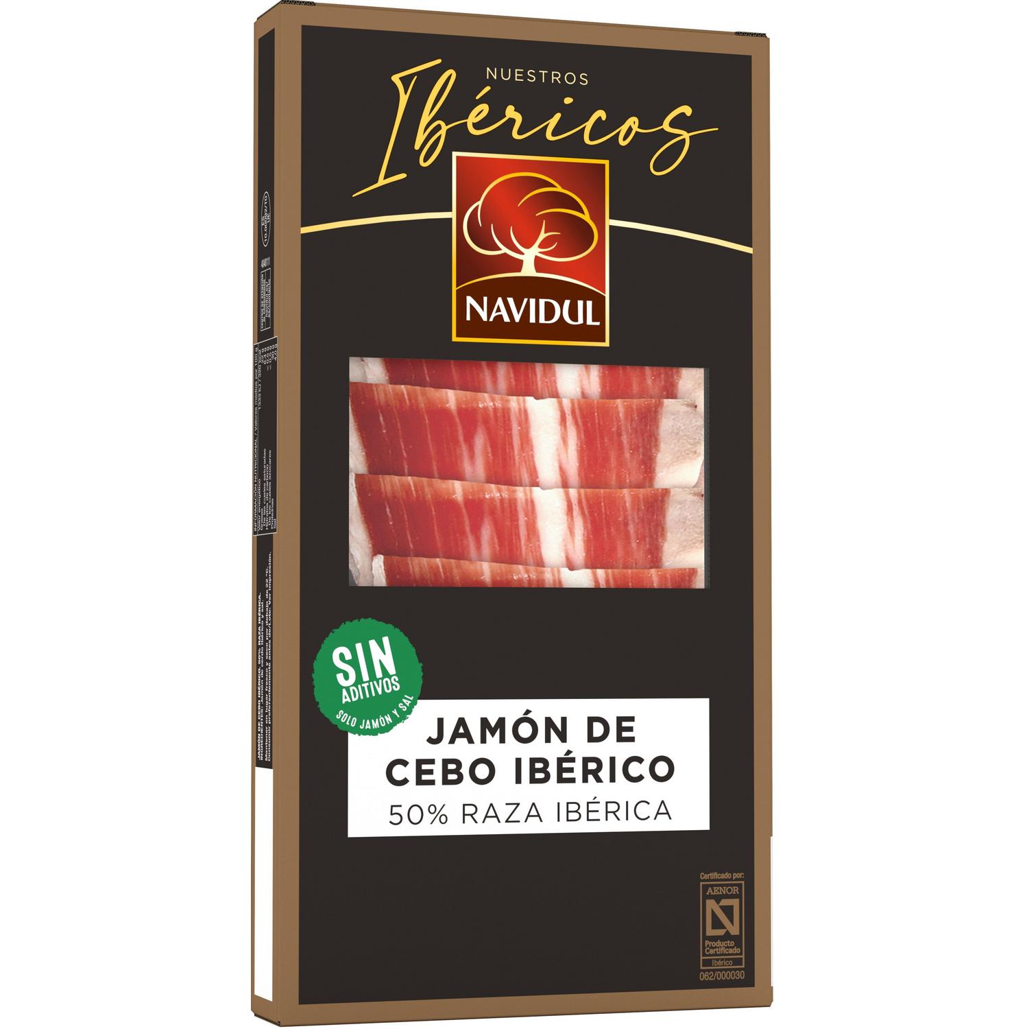 Estuche de Jamón de Cebo Ibérico 50% Raza Ibérica en lonchas Navidul pack de 4 sobres de 40 g