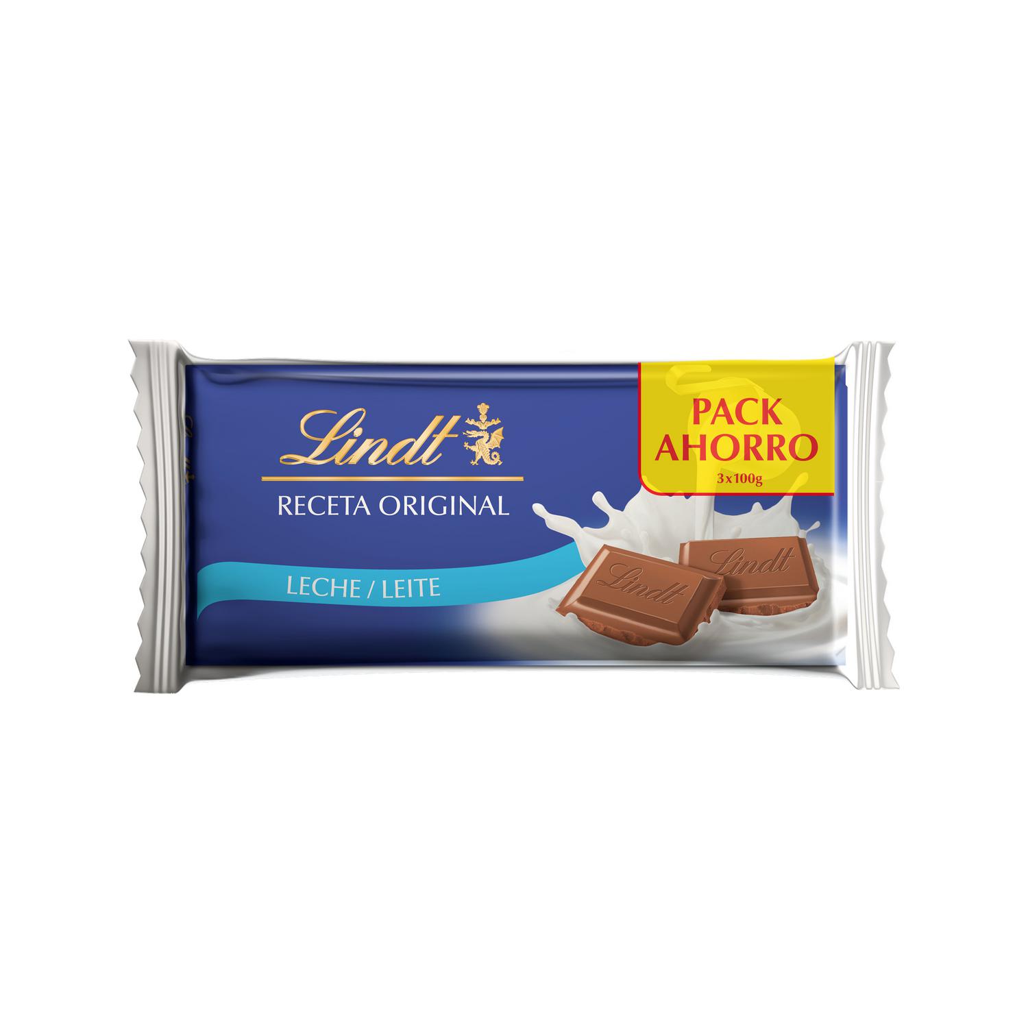 Chocolate con leche Lindt pack de 3 unidades de 100 g.